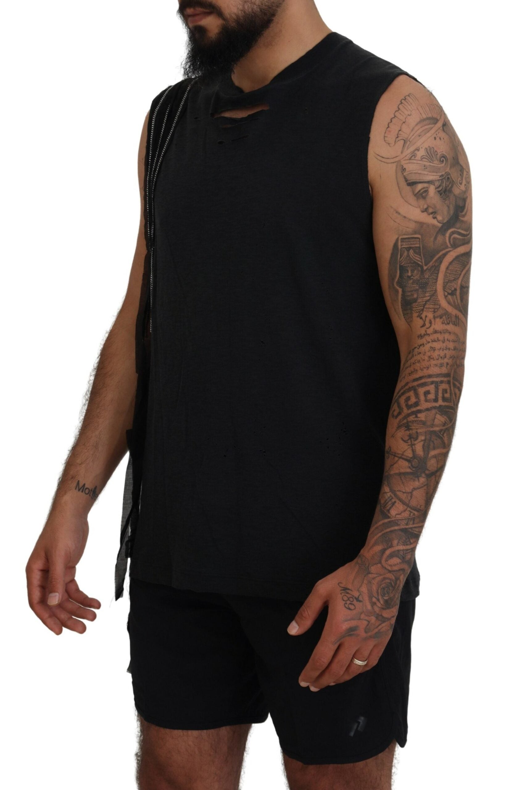 Dsquared² Black Chain Embellished Sleeveless Men Tank T-shirt | Regal Royce