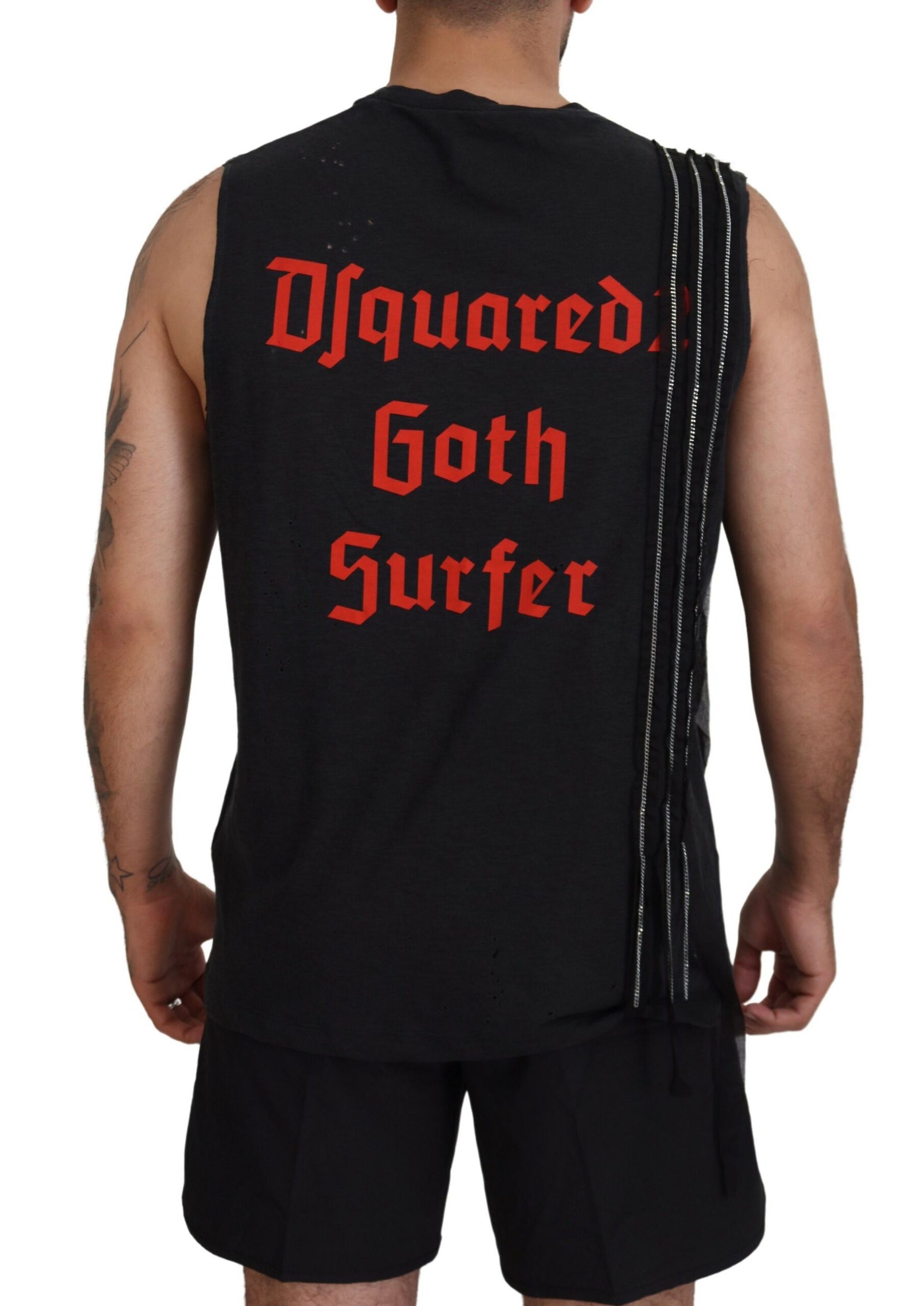 Dsquared² Black Chain Embellished Sleeveless Men Tank T-shirt | Regal Royce