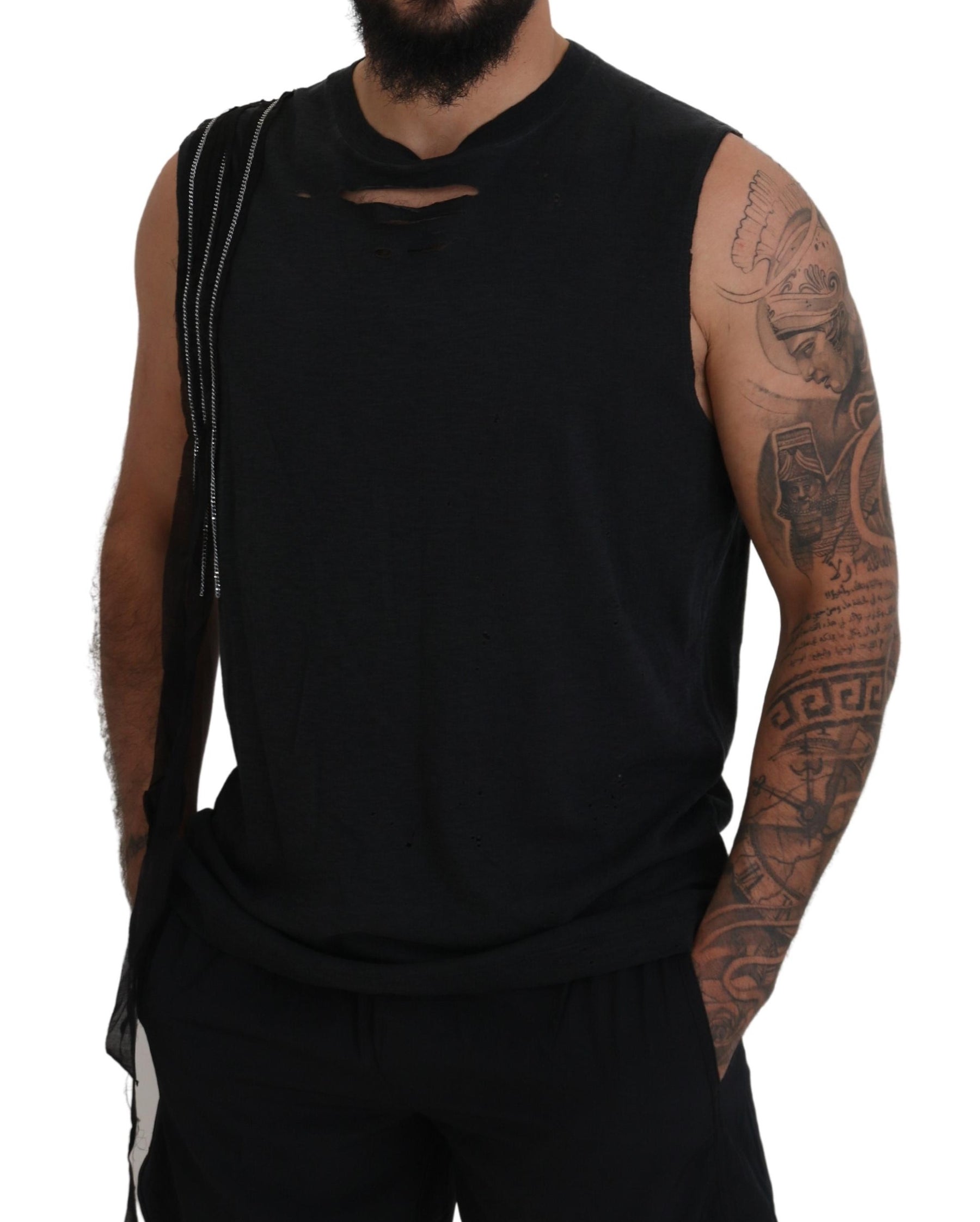 Dsquared² Black Chain Embellished Sleeveless Men Tank T-shirt | Regal Royce