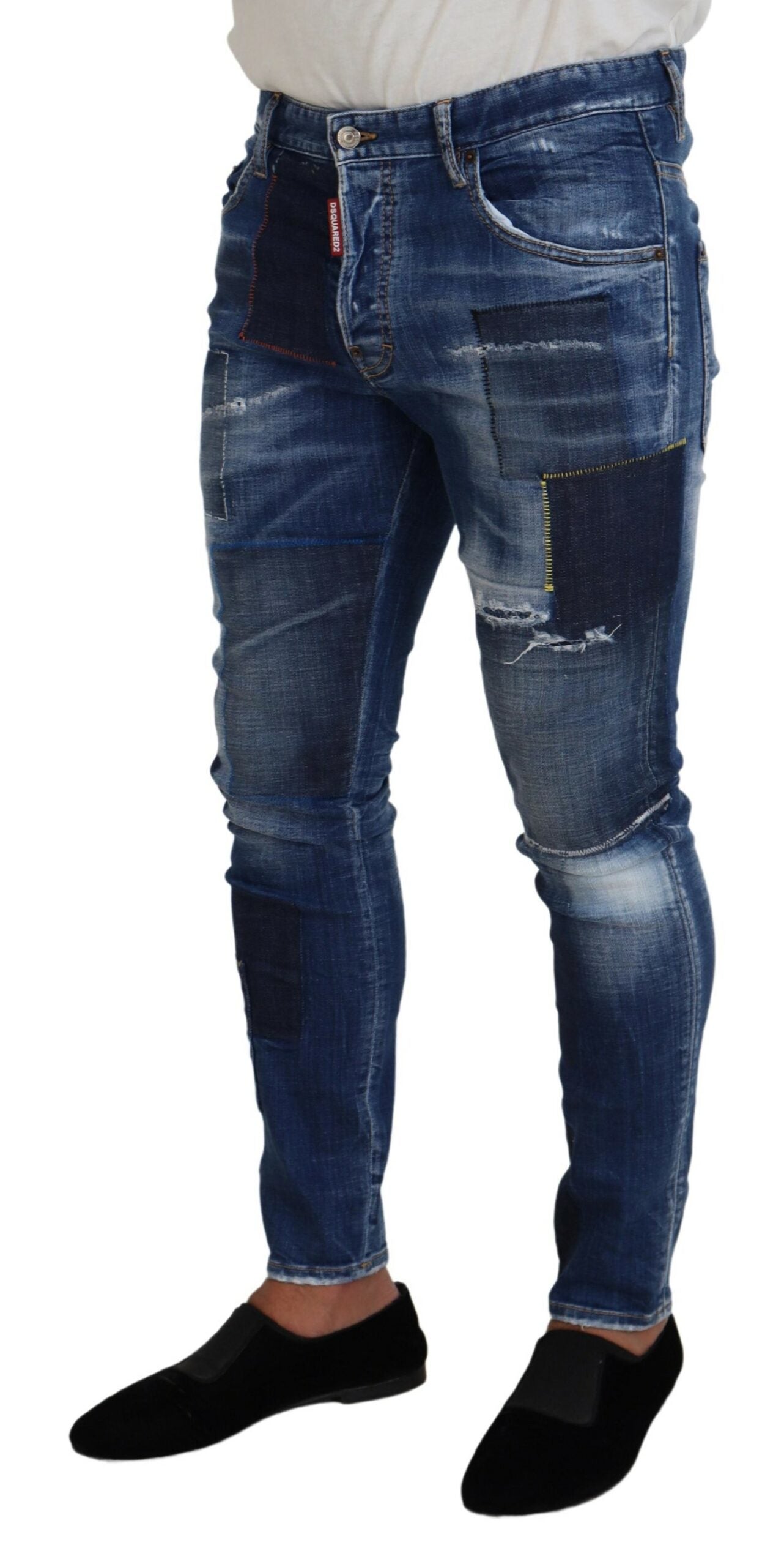 Dsquared² Blue Washed Patchwork Skinny Men Denim Jeans | Regal Royce