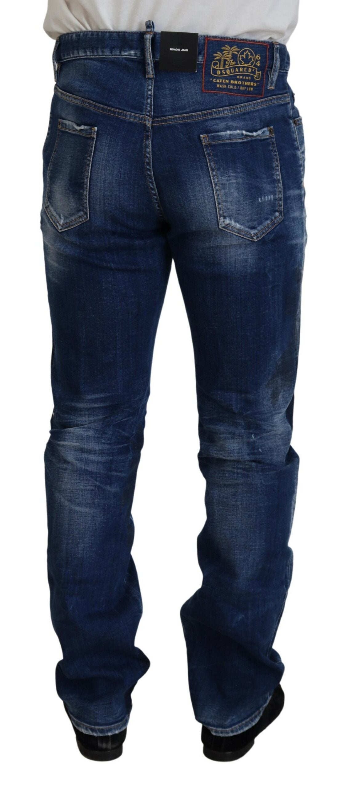 Dsquared² Blue Washed Patchwork Straight Fit Denim Jeans | Regal Royce