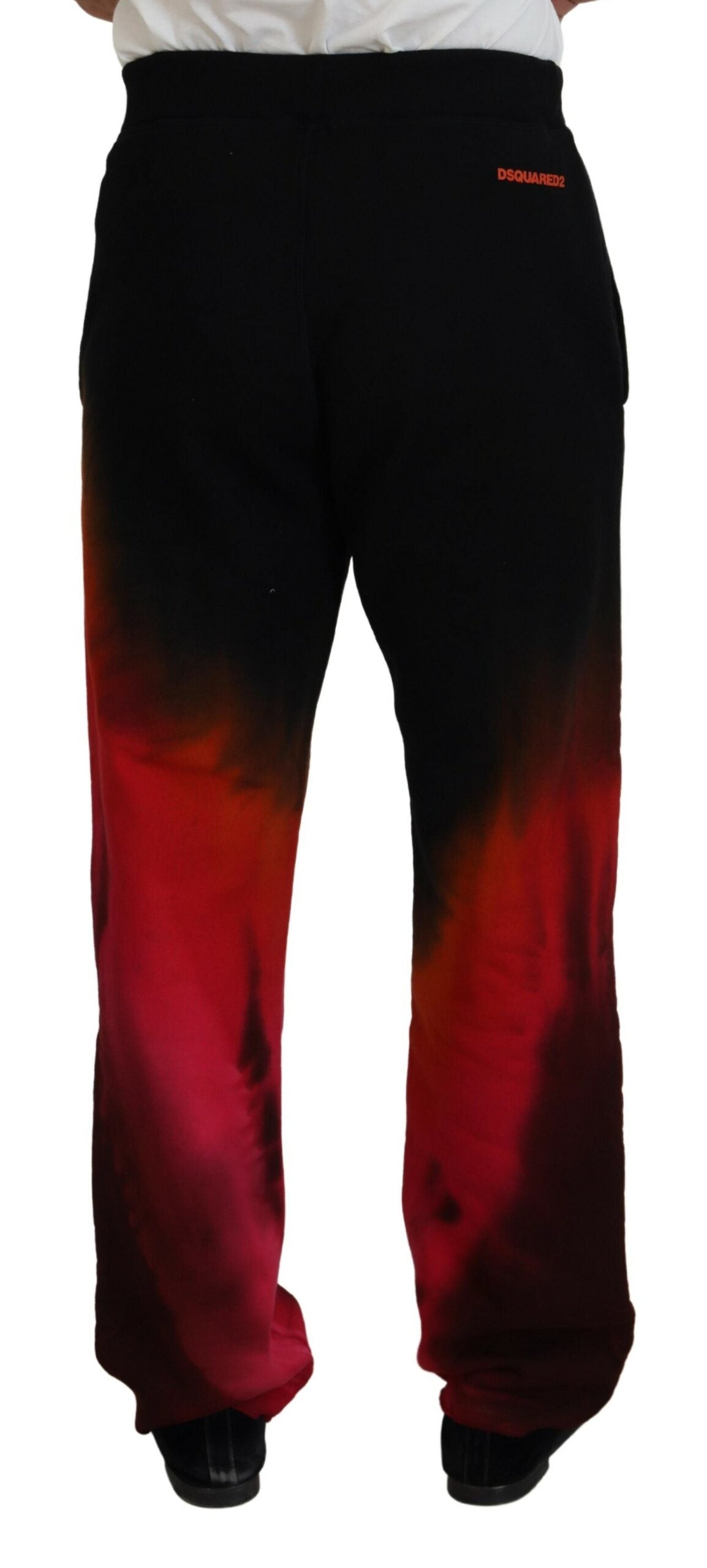 Dsquared² Black Red Cotton Logo Print Casual Pants | Regal Royce
