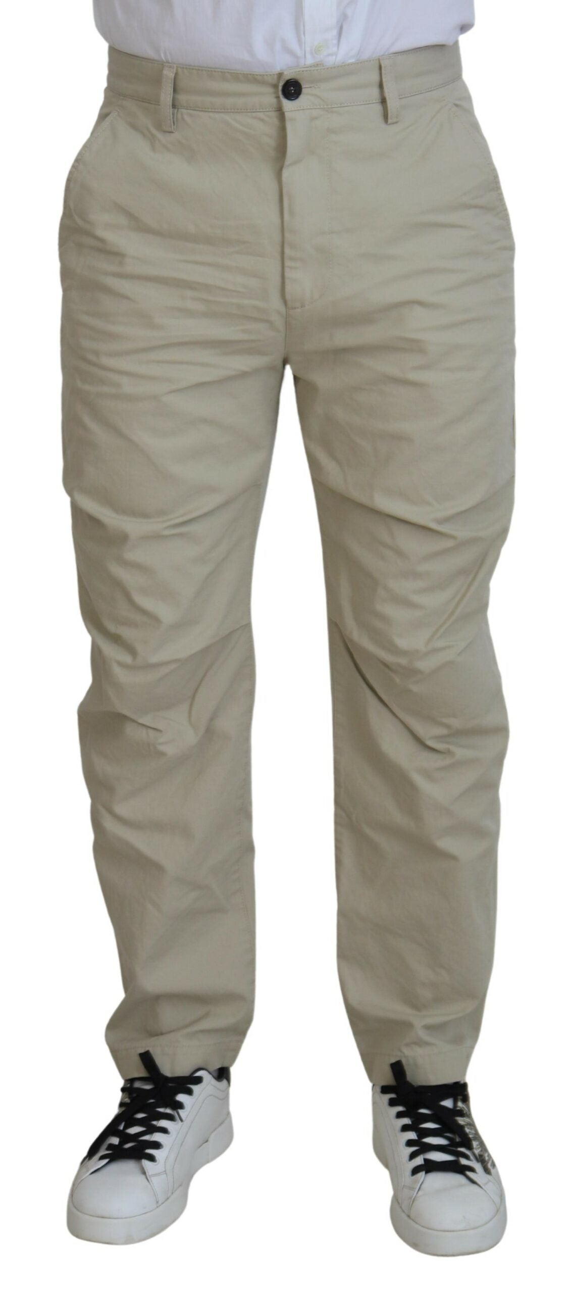 Dsquared² Beige Cotton Straight Fit Men Casual Pants | Regal Royce