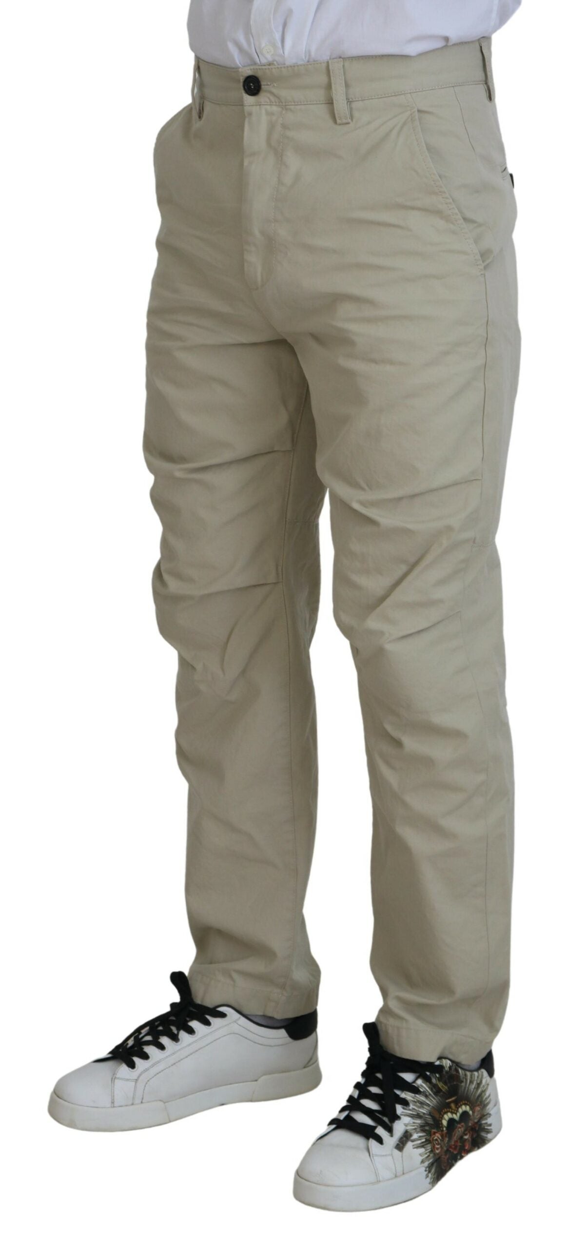 Dsquared² Beige Cotton Straight Fit Men Casual Pants | Regal Royce