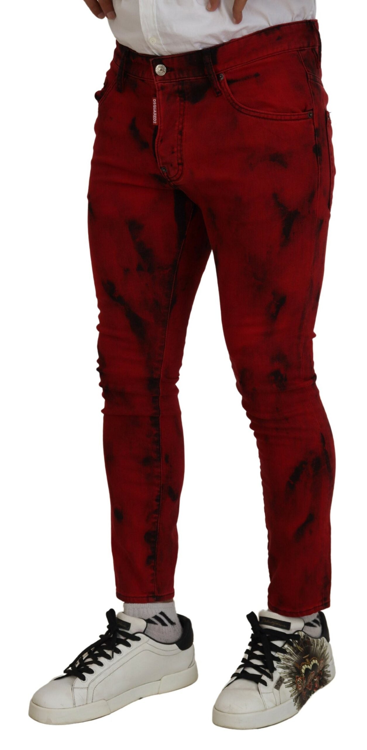 Dsquared² Red Cotton Tie Dye Skinny Casual Denim Jeans | Regal Royce