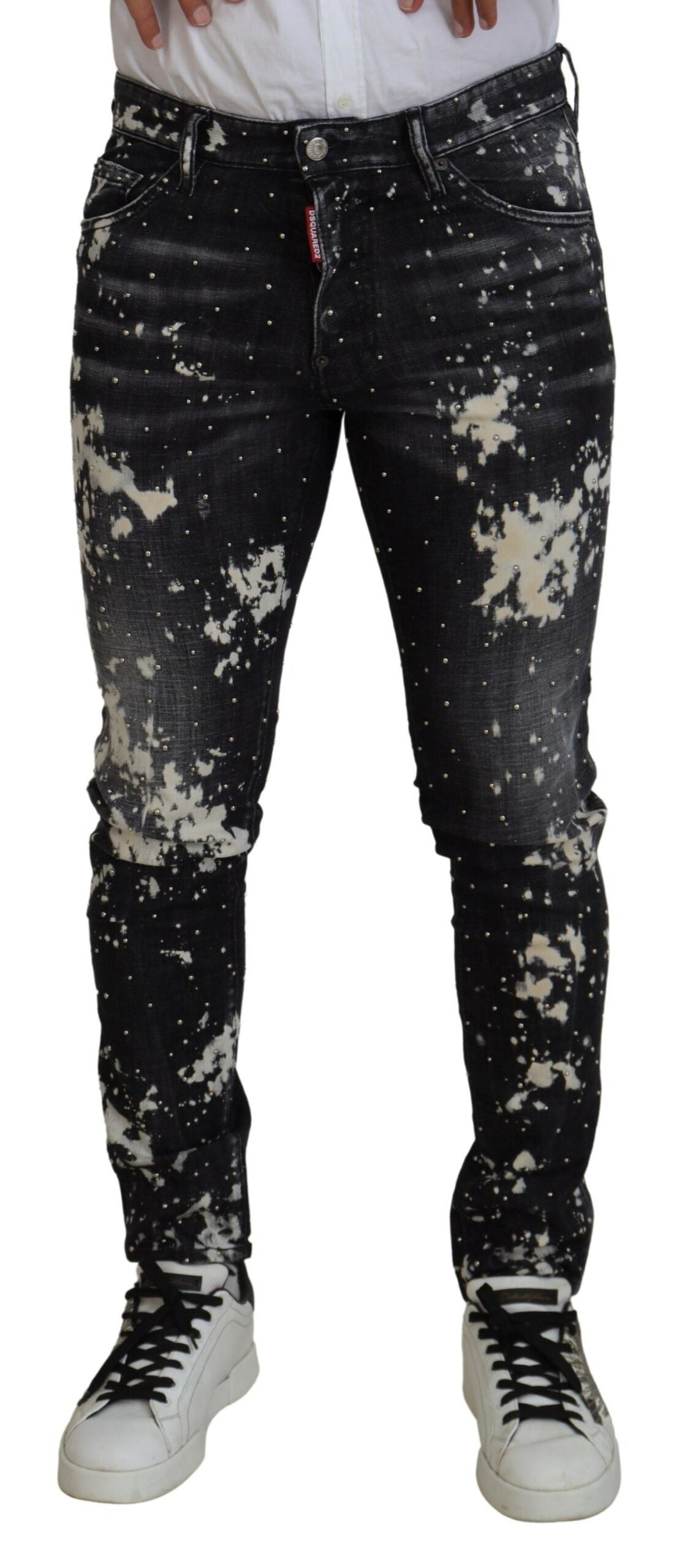Dsquared² Black Washed White Color Splash Casual Denim Jeans | Regal Royce
