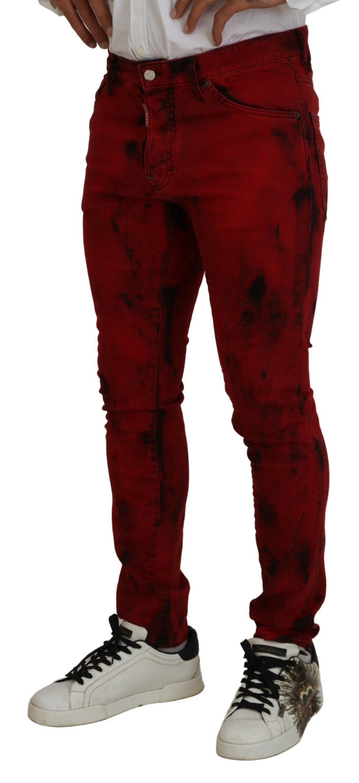 Dsquared² Red Cotton Tie Dye Skinny Casual Men Denim Jeans | Regal Royce