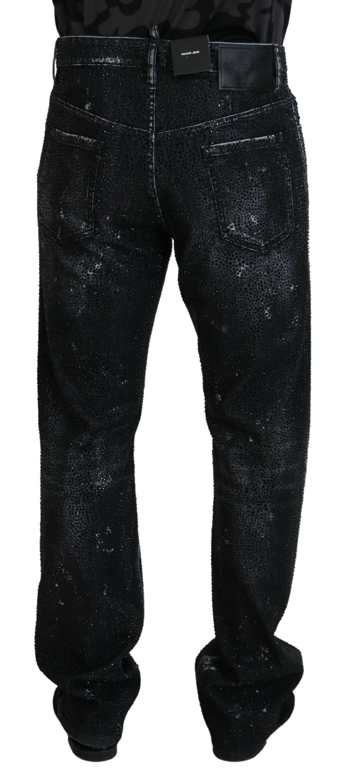 Dsquared² Black Crystal Embellished Tattered Denim Jeans | Regal Royce
