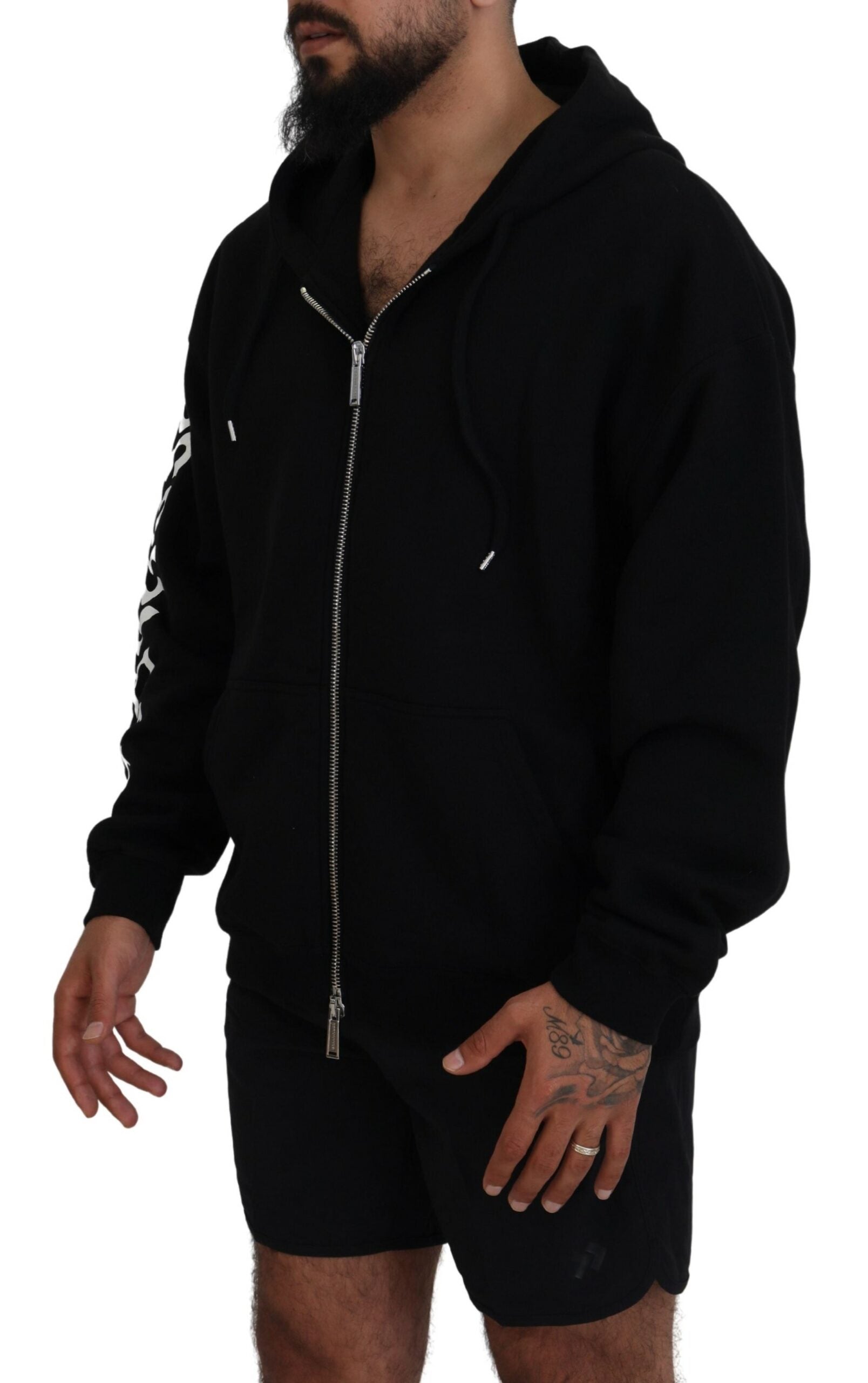 Dsquared² Black Hooded Full Zip Printed Sleeves Sweater | Regal Royce
