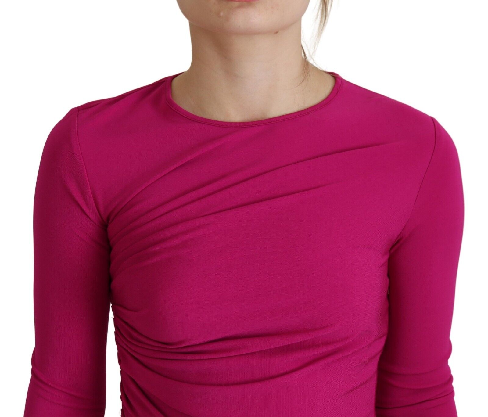 Dsquared² Fuchsia Viscose Long Sleeves Ruched Mini Dress | Regal Royce