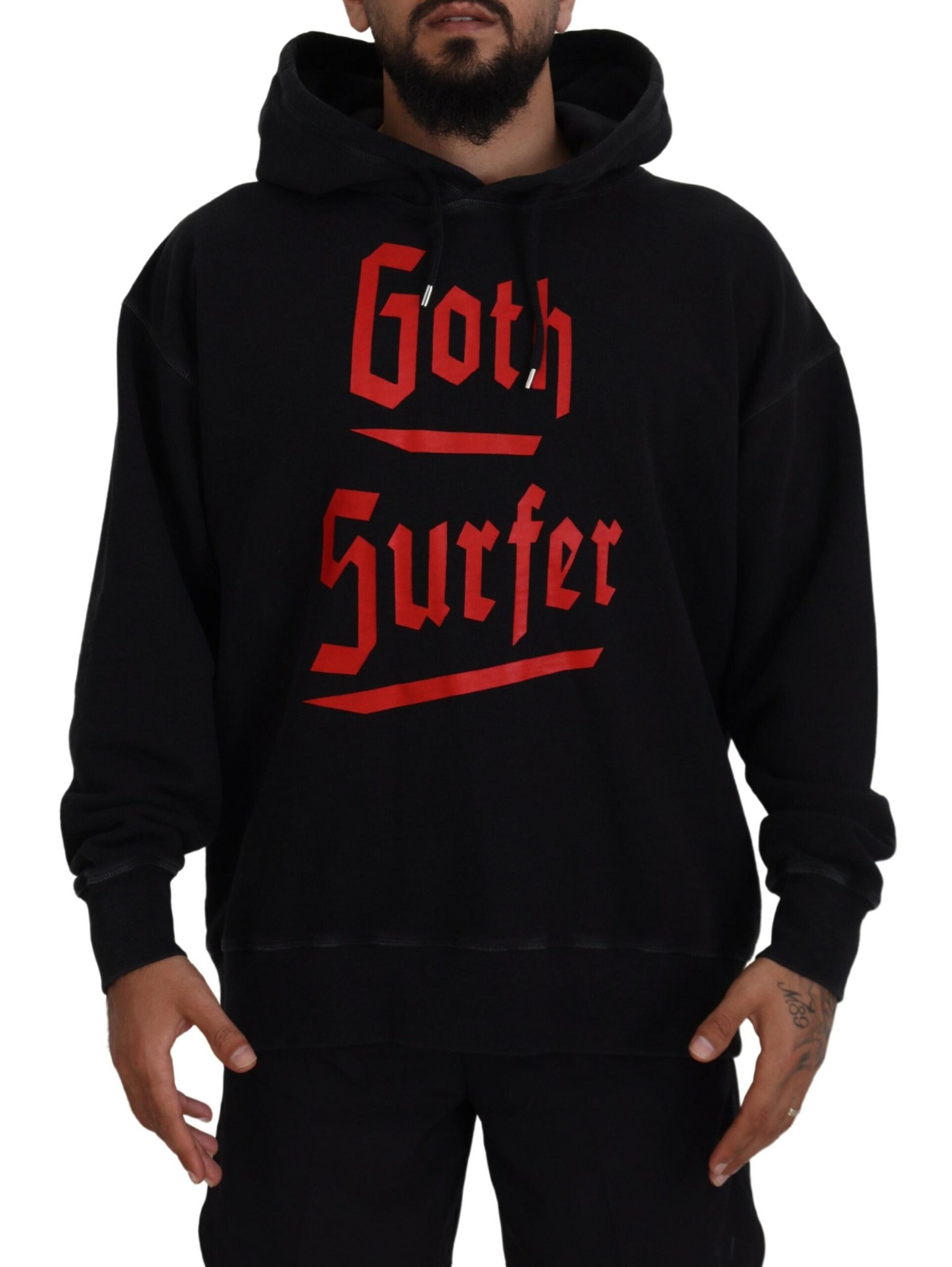 Dsquared² Black Cotton Hooded Printed Men Pullover Sweater | Regal Royce