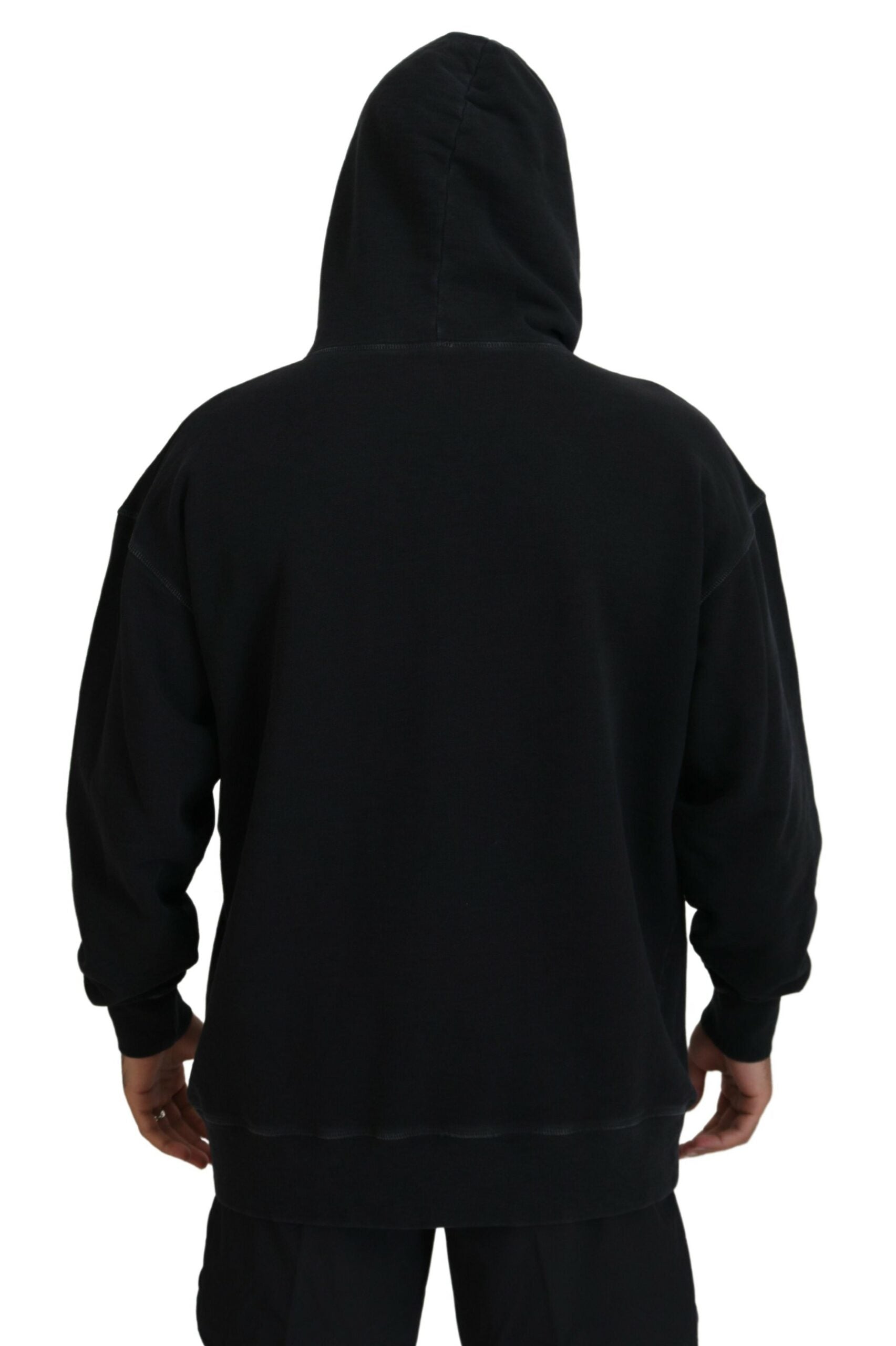 Dsquared² Black Cotton Hooded Printed Men Pullover Sweater | Regal Royce