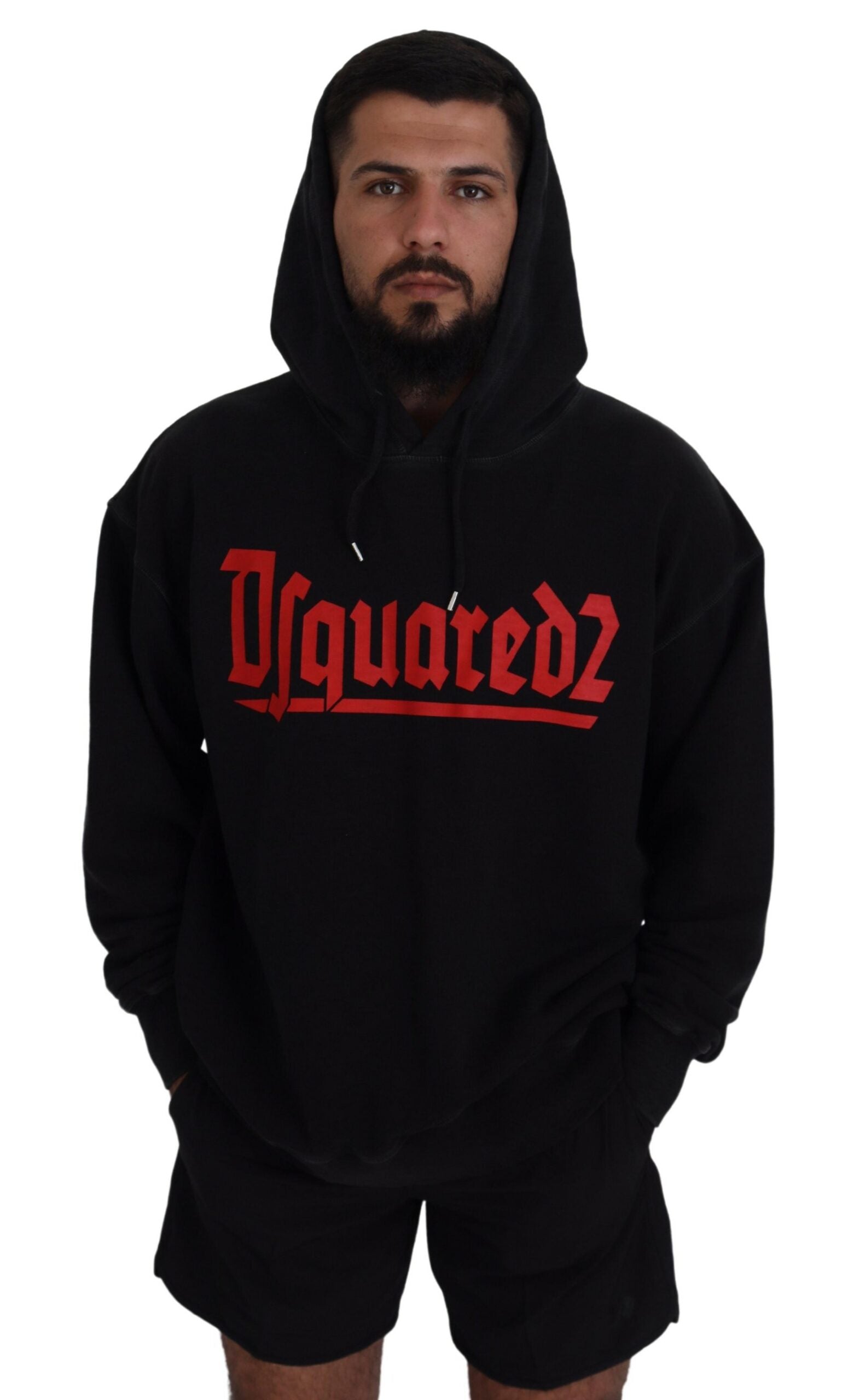 Dsquared² Black Cotton Hooded Printed Men Pullover Sweater | Regal Royce