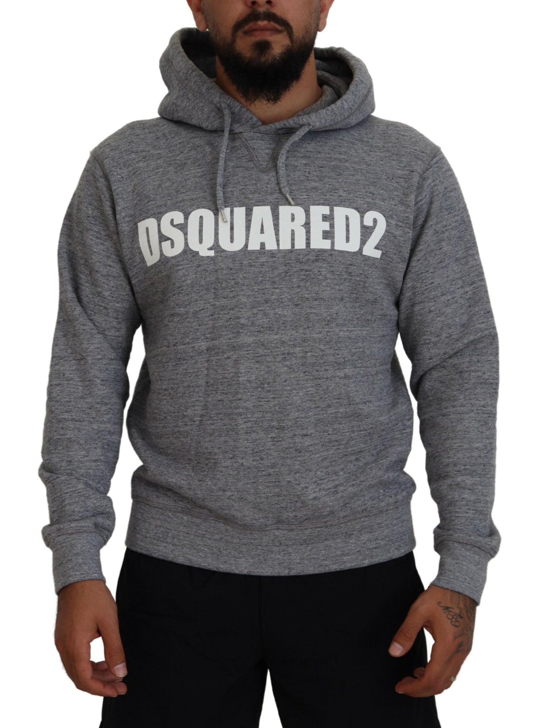Dsquared² Gray Cotton Hooded Logo Print Men Pullover Sweater | Regal Royce