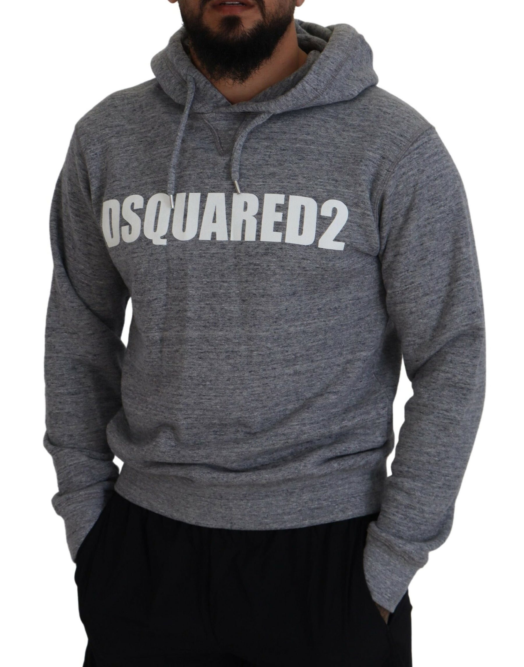 Dsquared² Gray Cotton Hooded Logo Print Men Pullover Sweater | Regal Royce