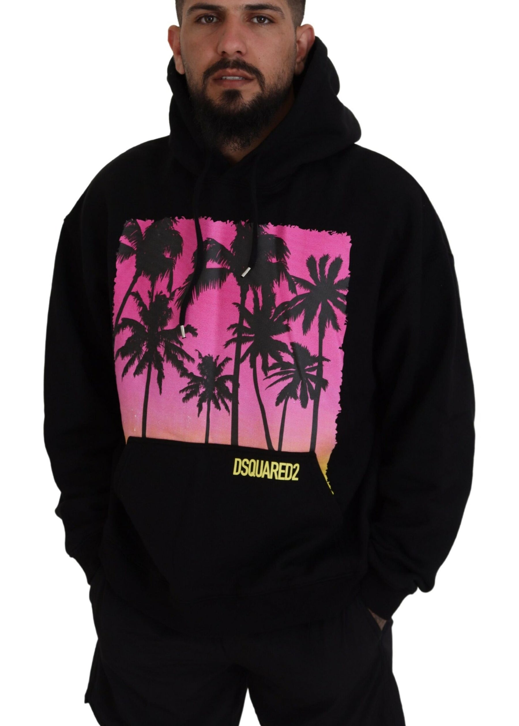 Dsquared² Black Cotton Hooded Printed Men Pullover Sweater | Regal Royce