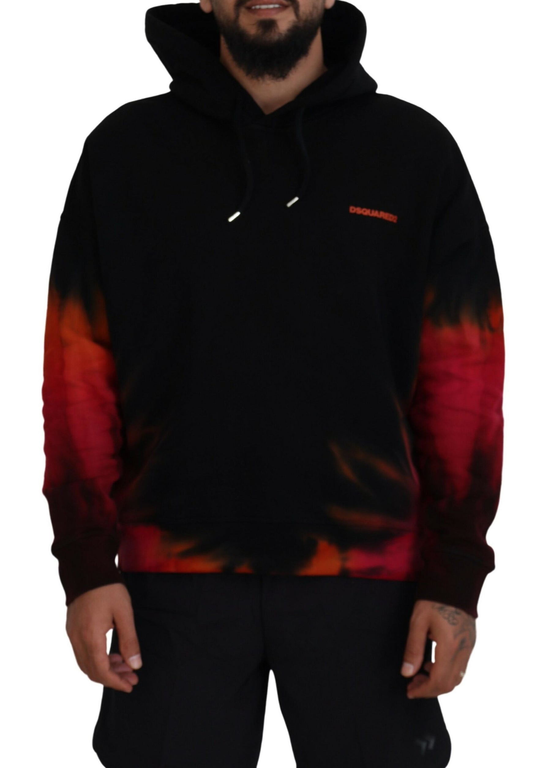 Dsquared² Black Red Cotton Hooded Tie Dye Pullover Sweater | Regal Royce