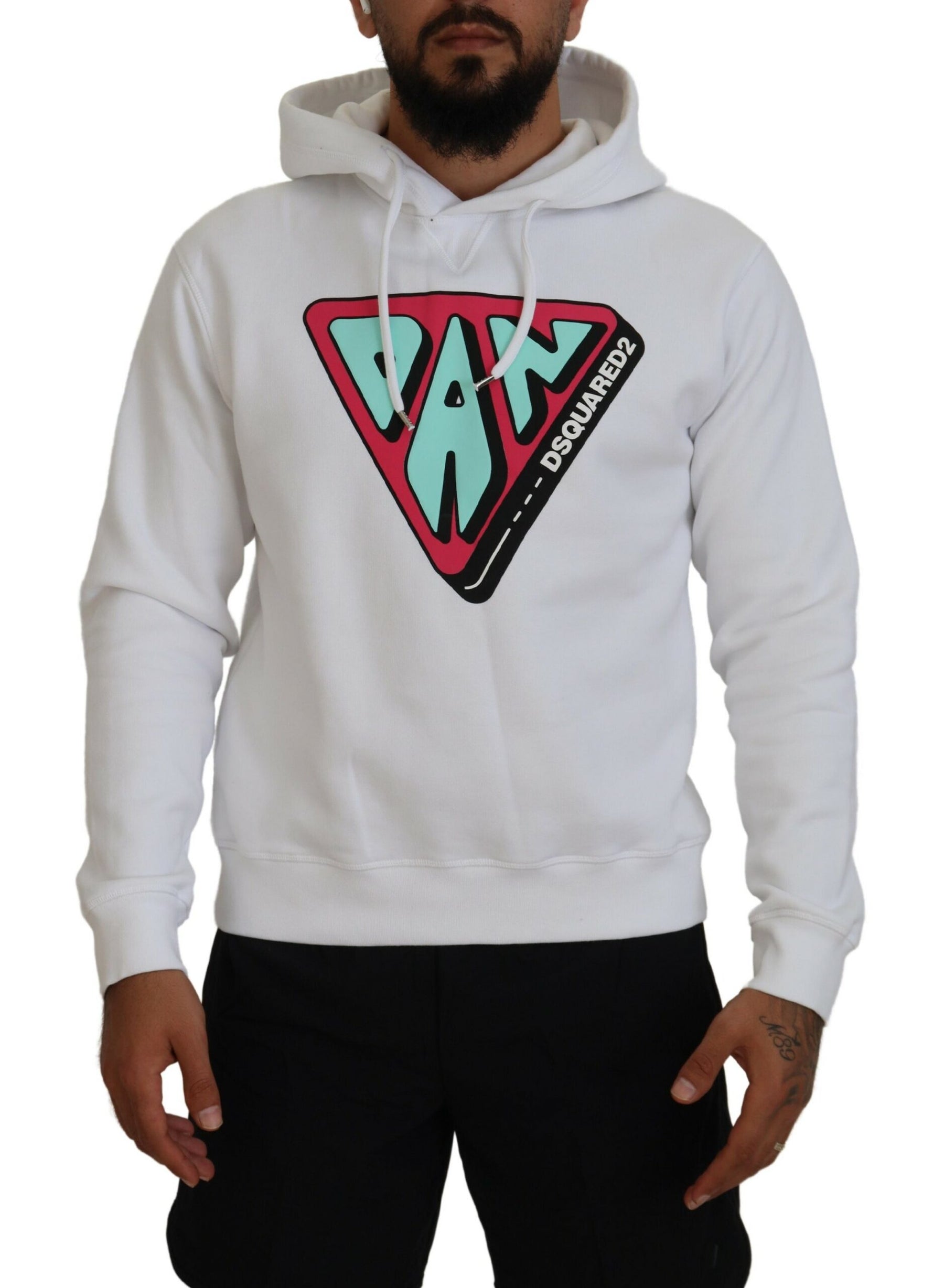Dsquared² White Cotton Hooded Printed Pullover Sweater | Regal Royce