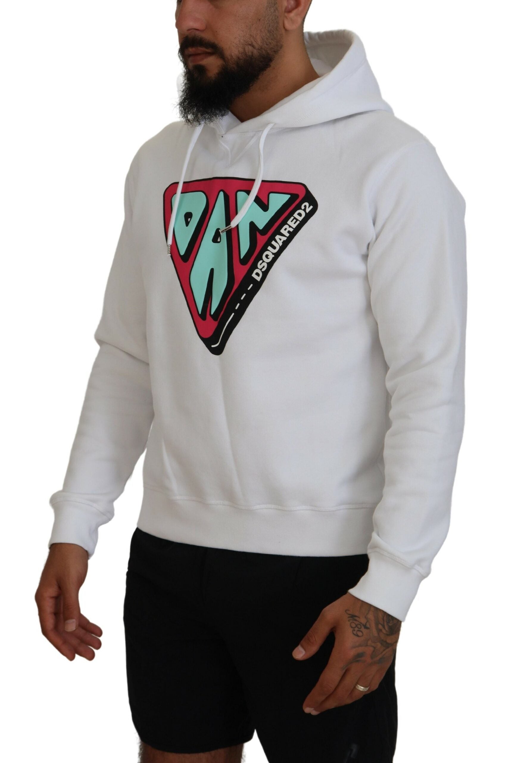 Dsquared² White Cotton Hooded Printed Pullover Sweater | Regal Royce