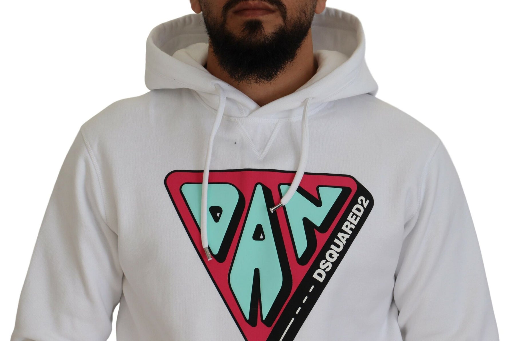 Dsquared² White Cotton Hooded Printed Pullover Sweater | Regal Royce