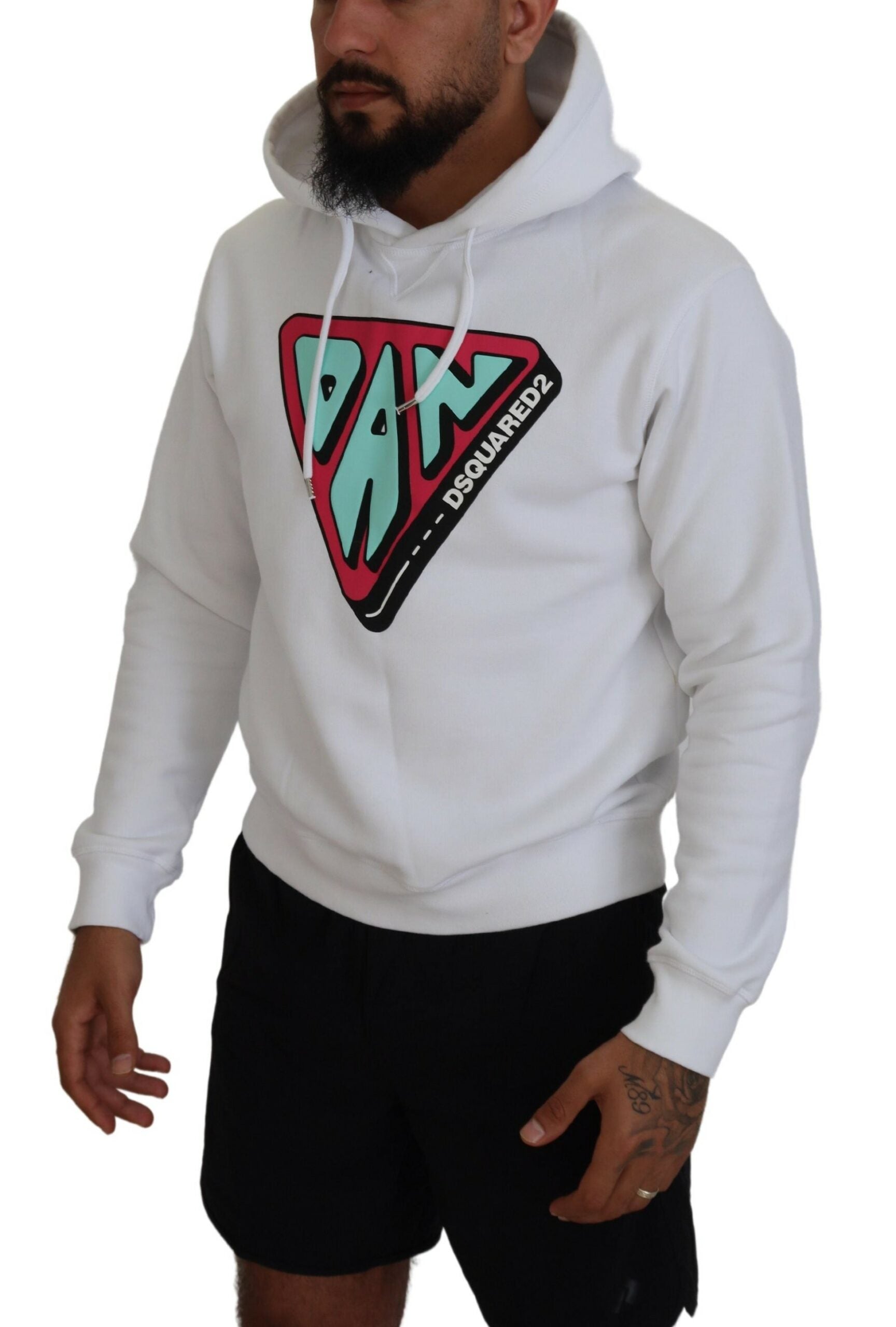 Dsquared² White Cotton Hooded Printed Pullover Sweater | Regal Royce