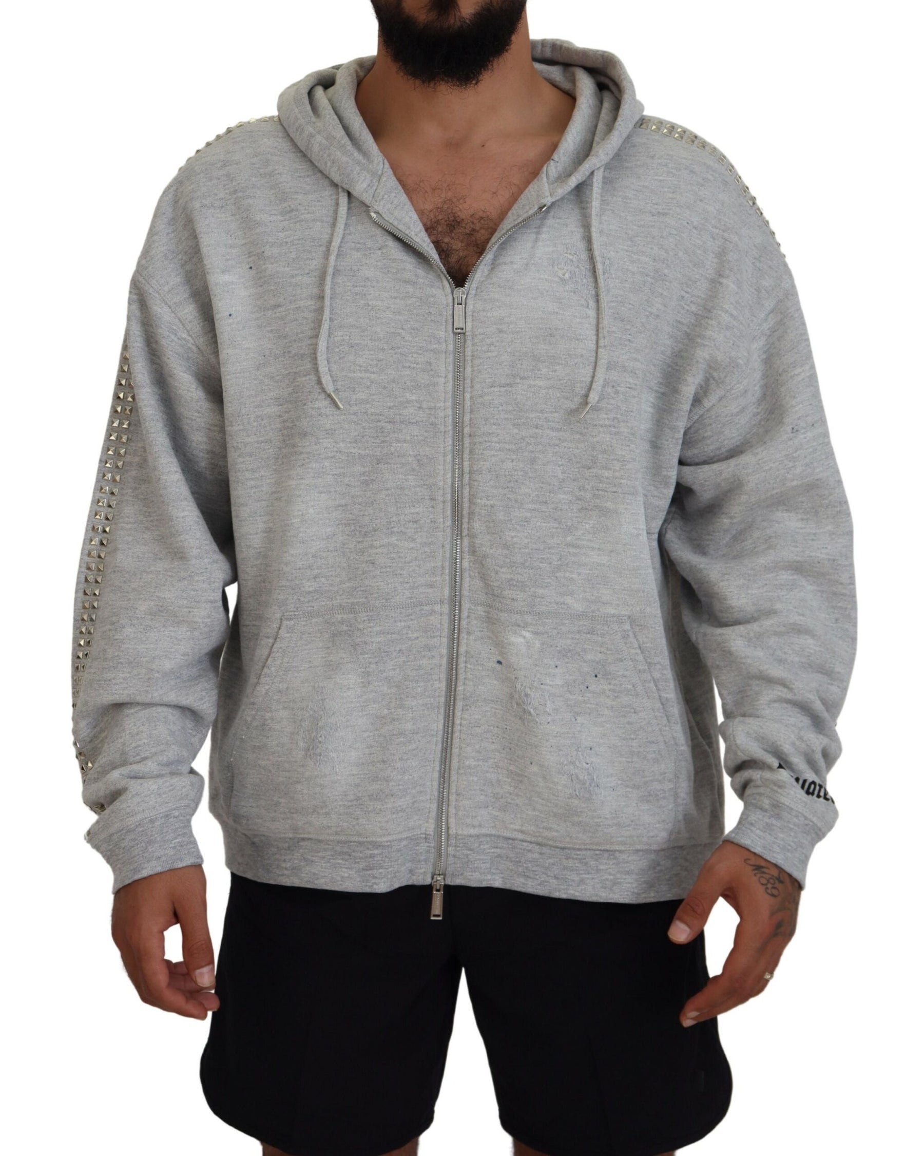 Dsquared² Gray Hooded Printed Crystal Embellishment Sweater | Regal Royce