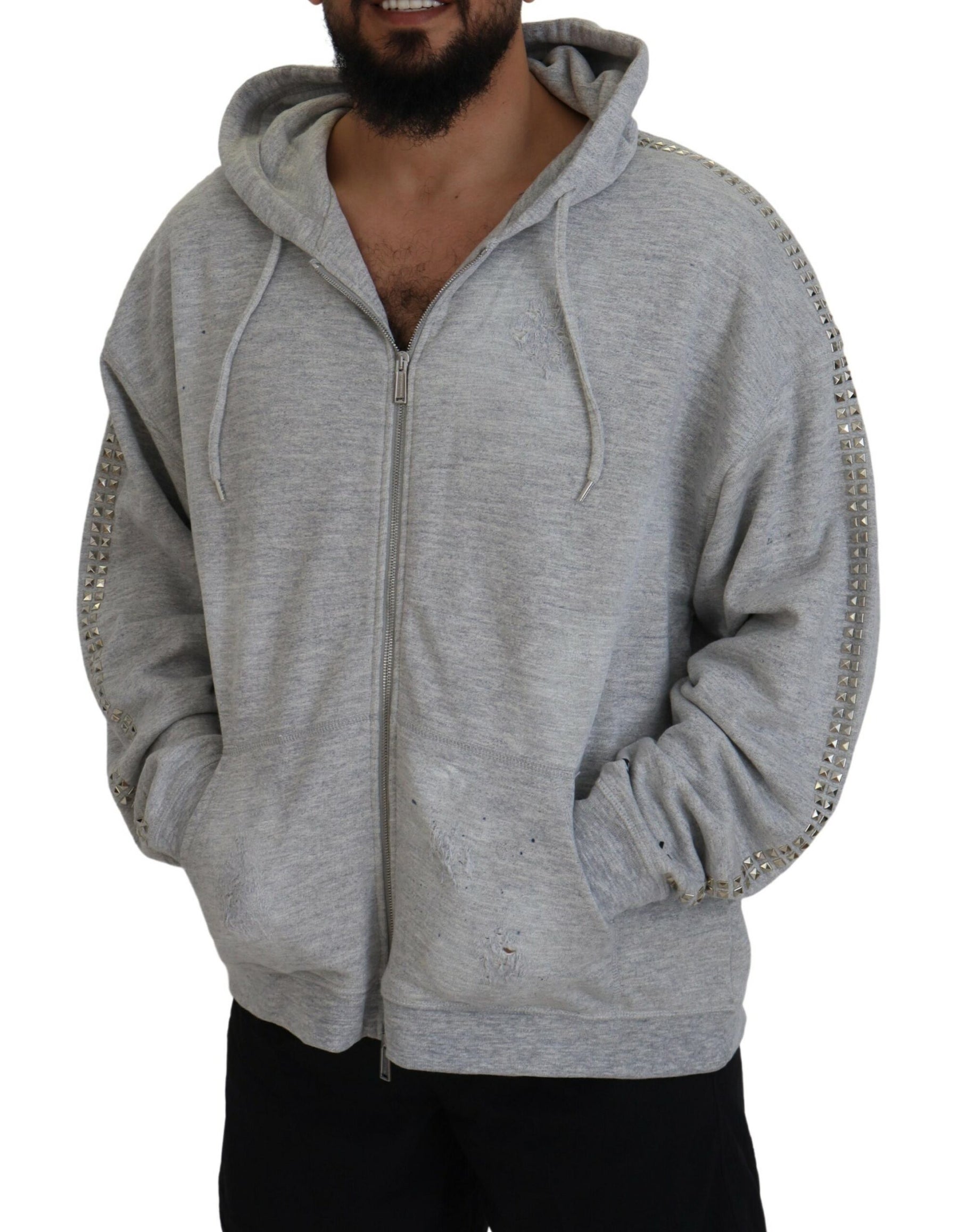 Dsquared² Gray Hooded Printed Crystal Embellishment Sweater | Regal Royce