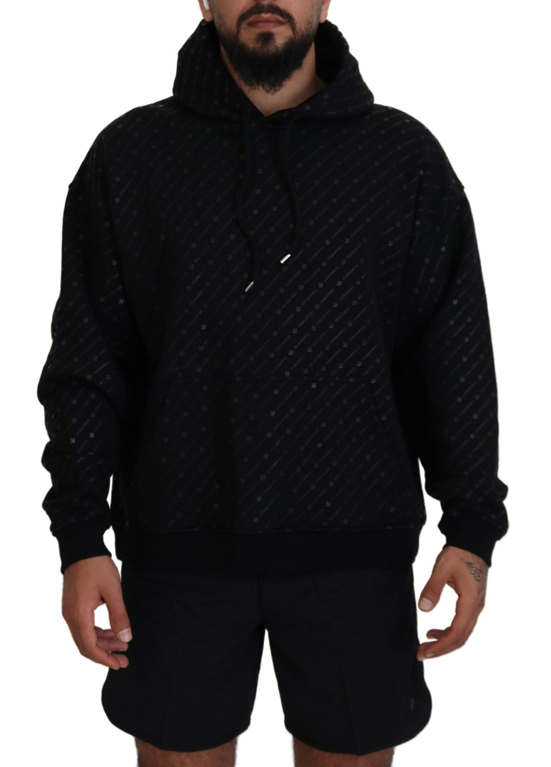 Dsquared² Black Cotton Hooded Printed Men Pullover Sweater | Regal Royce