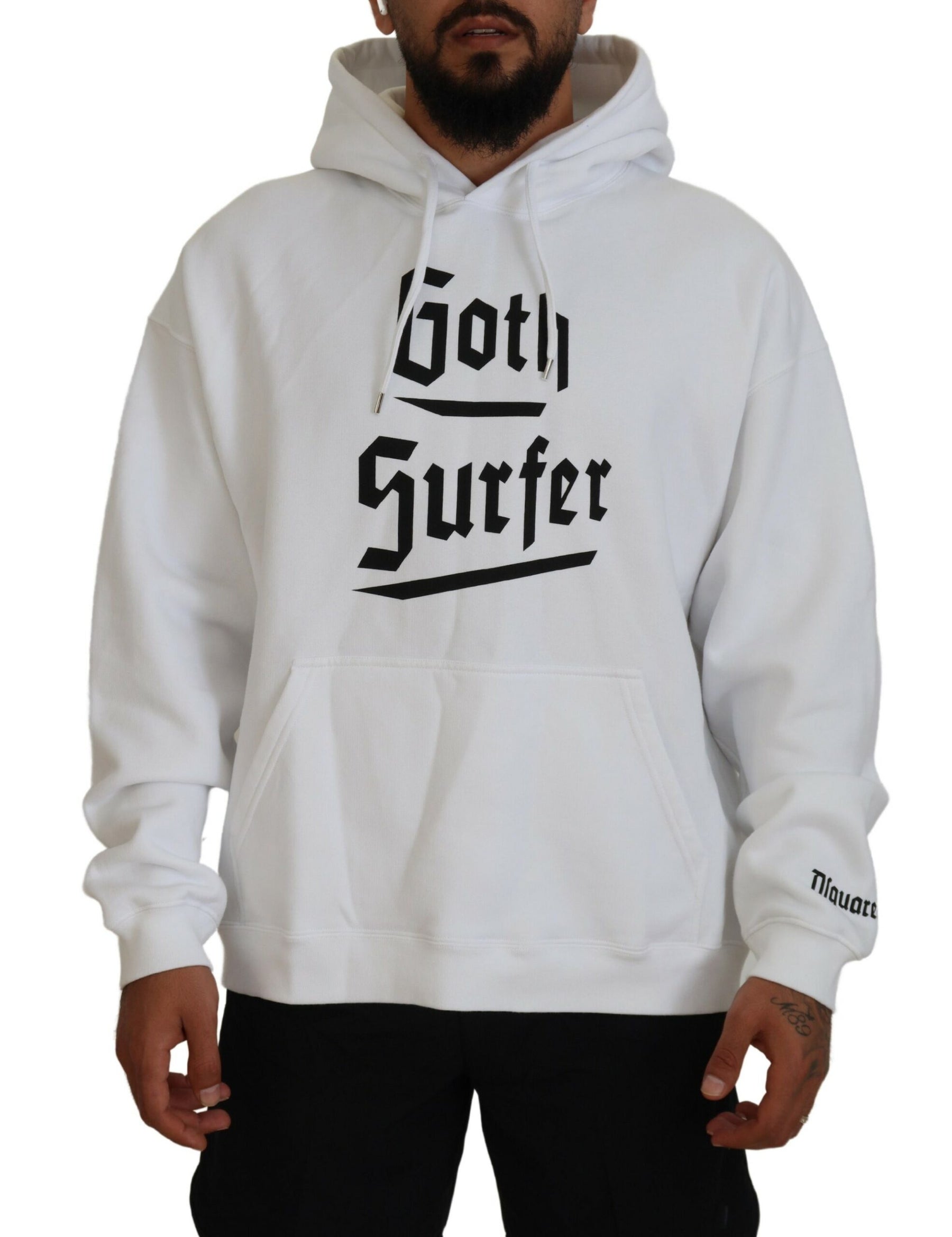 Dsquared² White Cotton Hooded Printed Men Pullover Sweater | Regal Royce