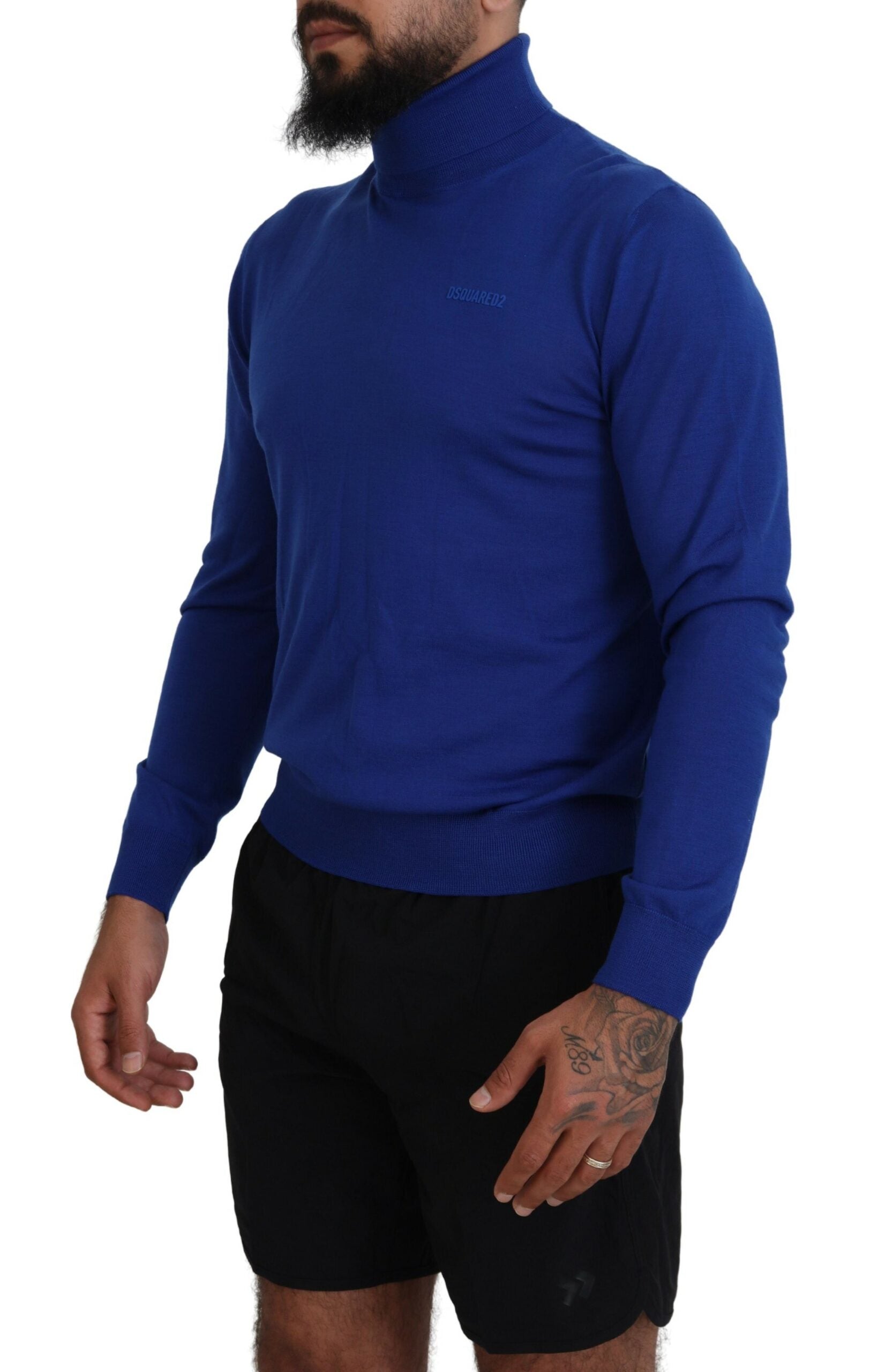 Dsquared² Blue Logo Print Long Sleeves Turtle Neck Sweater | Regal Royce