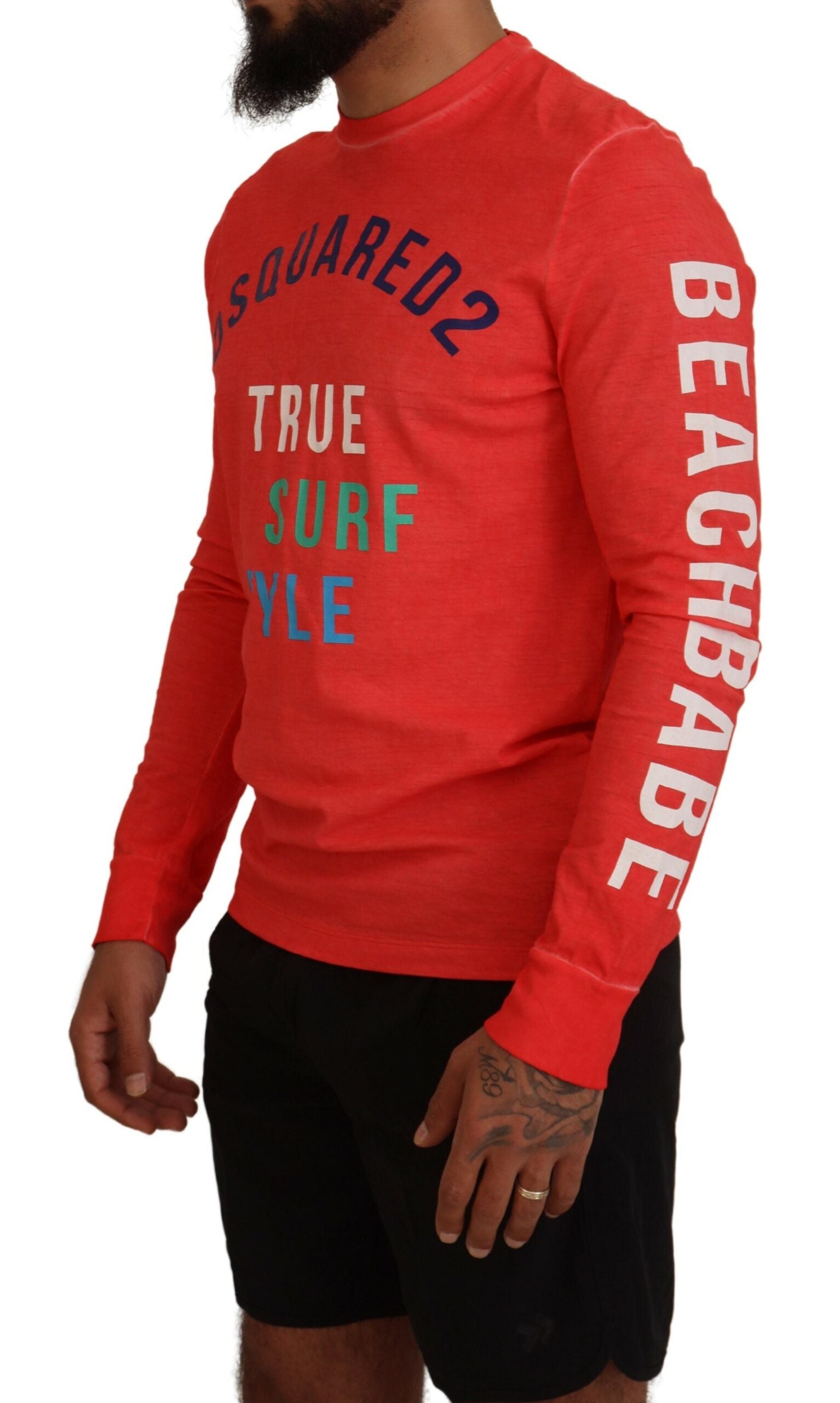 Dsquared² Orange Colorful Print Long Sleeves Top T-shirt | Regal Royce