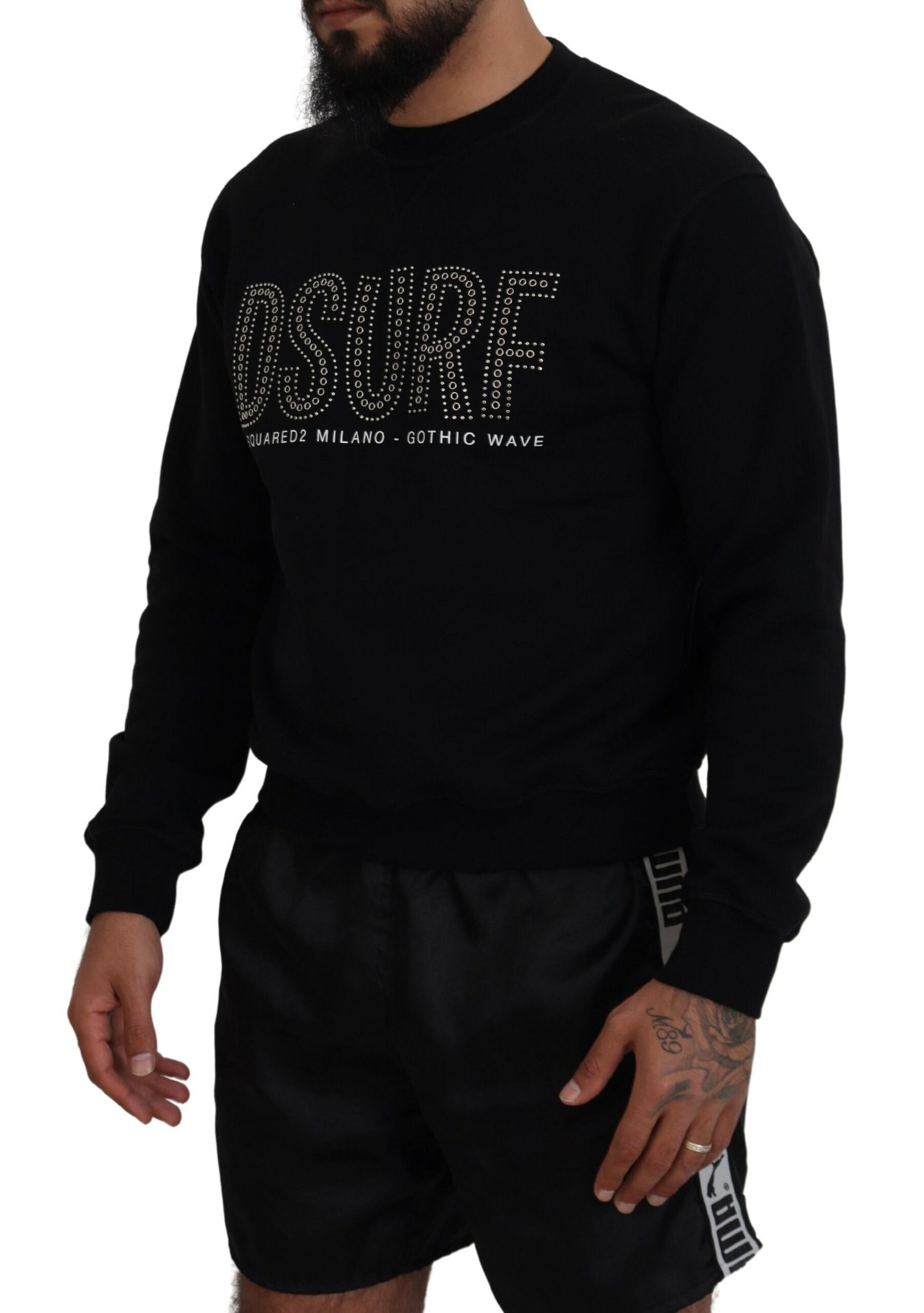 Dsquared² Black Cotton Printed Long Sleeves Pullover Sweater | Regal Royce