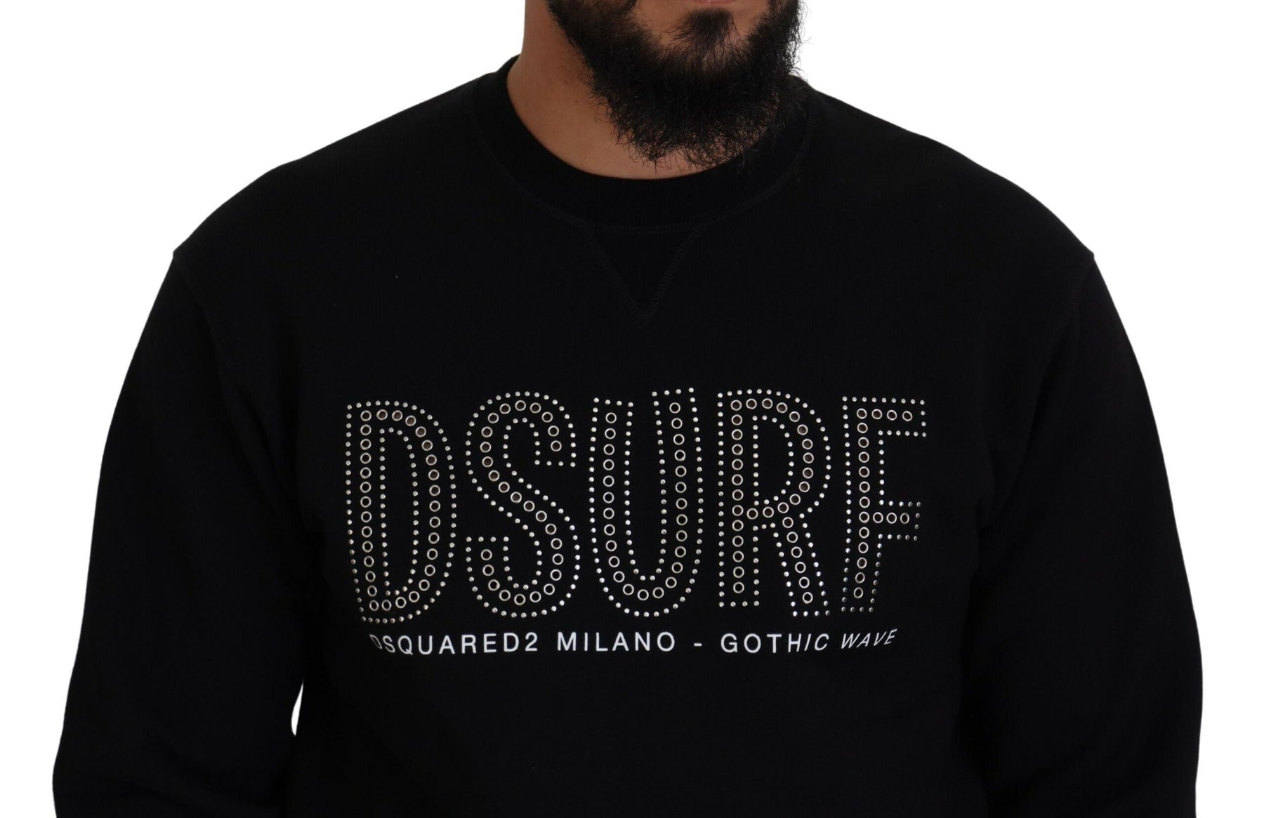 Dsquared² Black Cotton Printed Long Sleeves Pullover Sweater | Regal Royce
