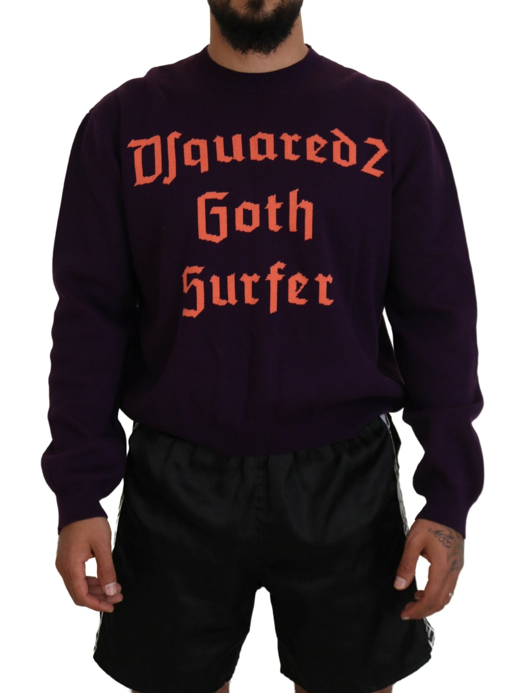 Dsquared² Purple Cotton Printed Men Pullover Sweater | Regal Royce