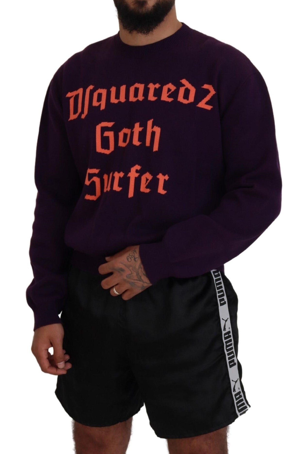 Dsquared² Purple Cotton Printed Men Pullover Sweater | Regal Royce