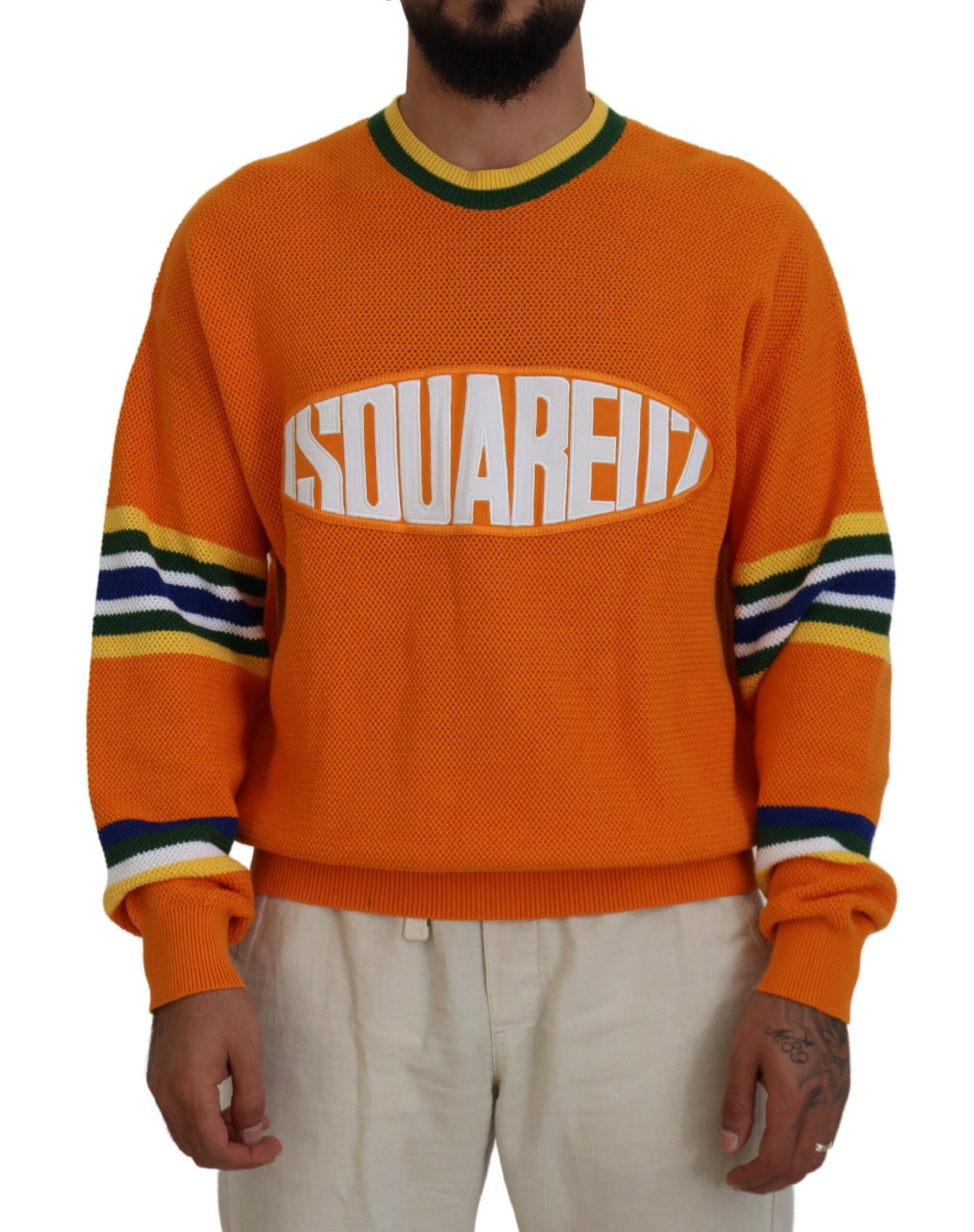 Dsquared² Orange Printed Long Sleeves Men Pullover Sweater | Regal Royce