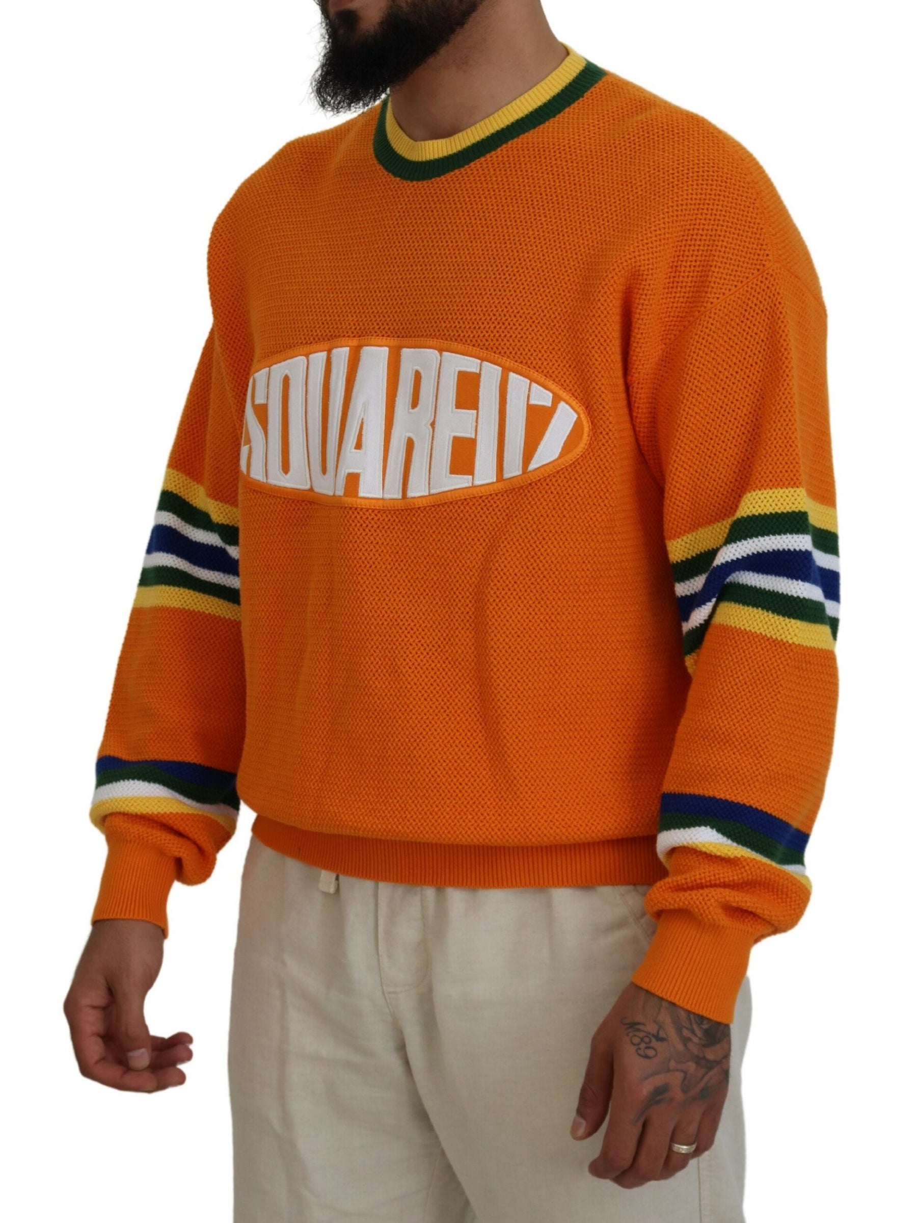 Dsquared² Orange Printed Long Sleeves Men Pullover Sweater | Regal Royce