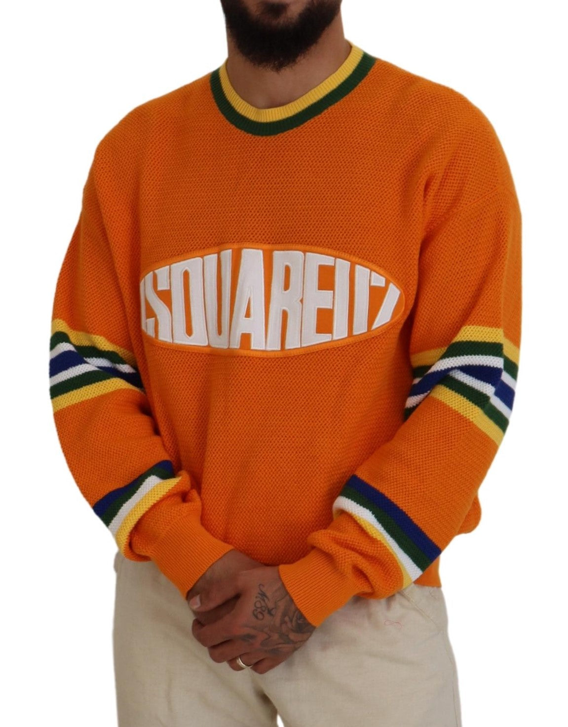 Dsquared² Orange Printed Long Sleeves Men Pullover Sweater | Regal Royce