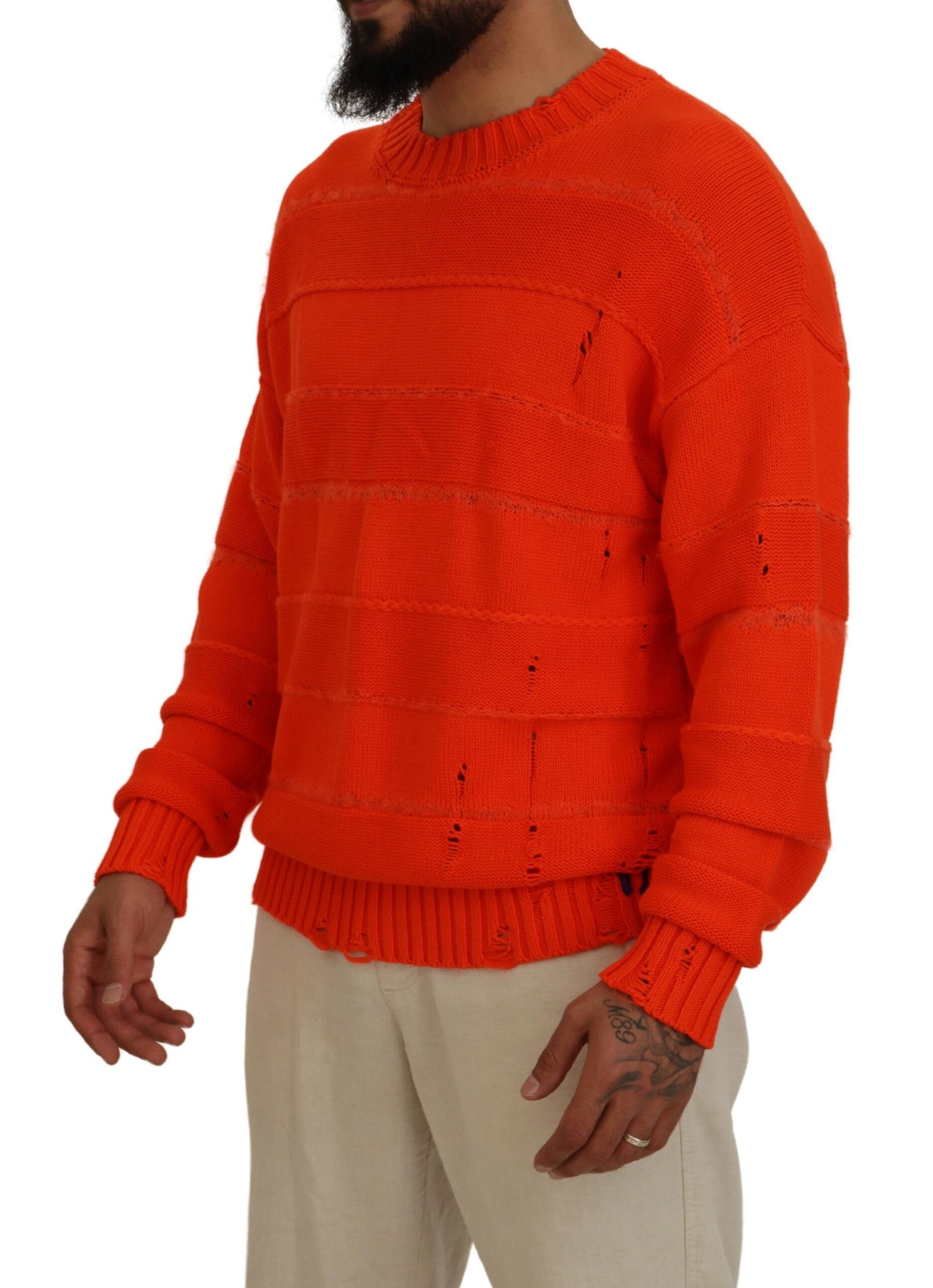 Dsquared² Orange Cotton Long Sleeves Men Pullover Sweater | Regal Royce
