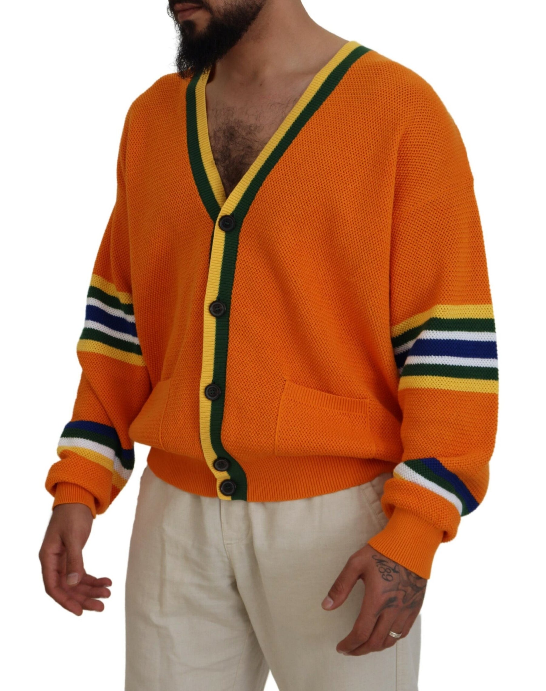 Dsquared² Orange Cotton Long Sleeves Men Cardigan Sweater | Regal Royce