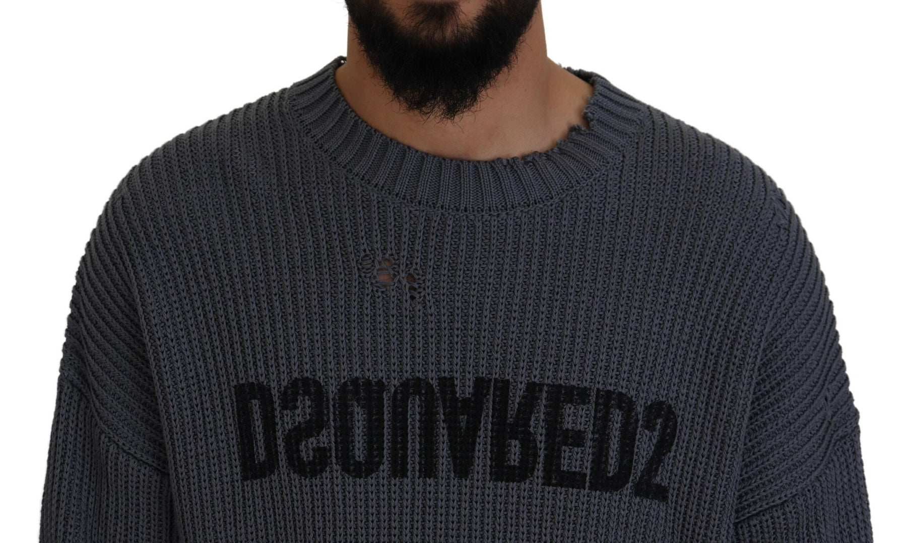 Dsquared² Gray Men Tattered Knitted Pullover Sweater | Regal Royce