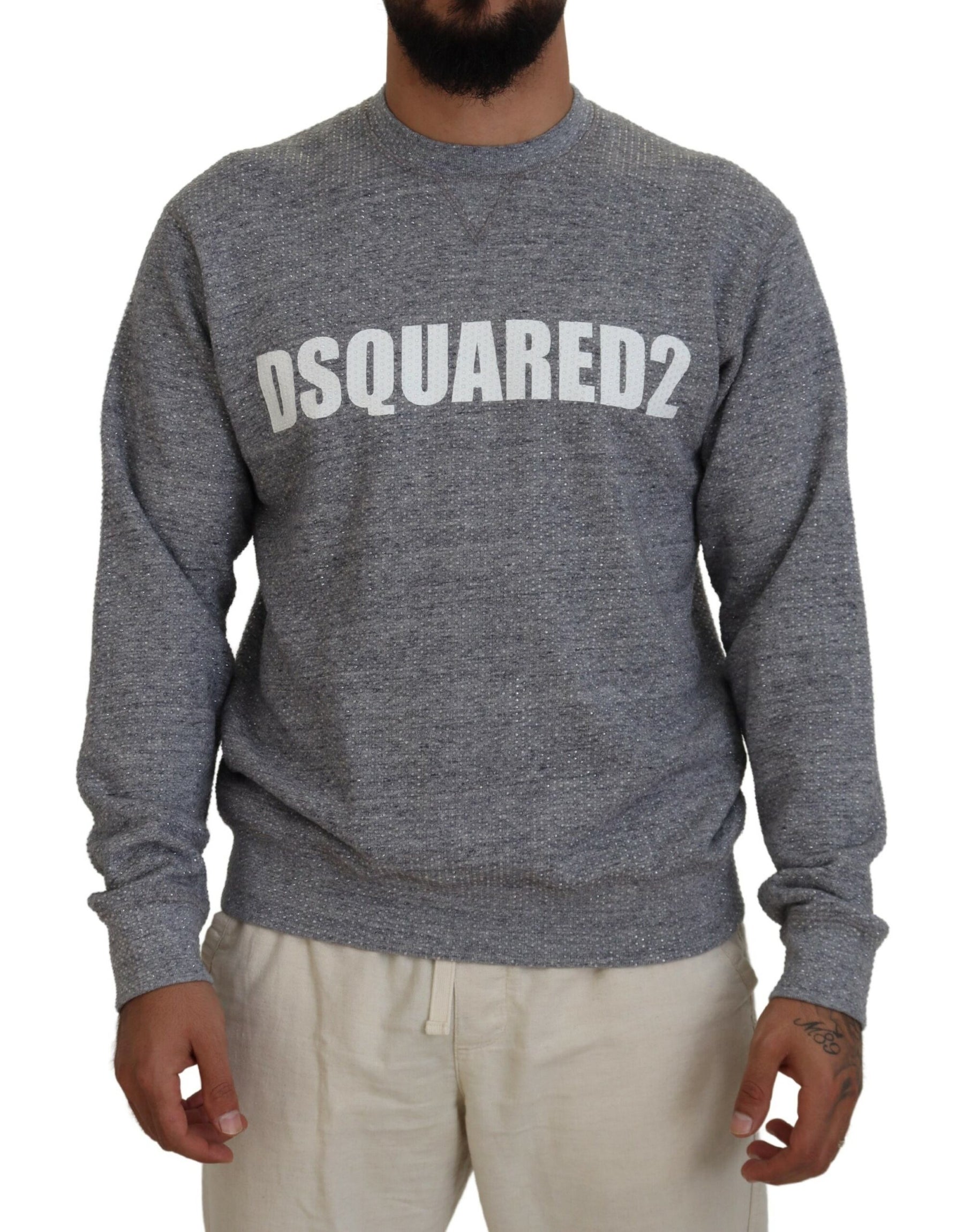 Dsquared² Gray Crystal Embellishment Men Pullover Sweater | Regal Royce