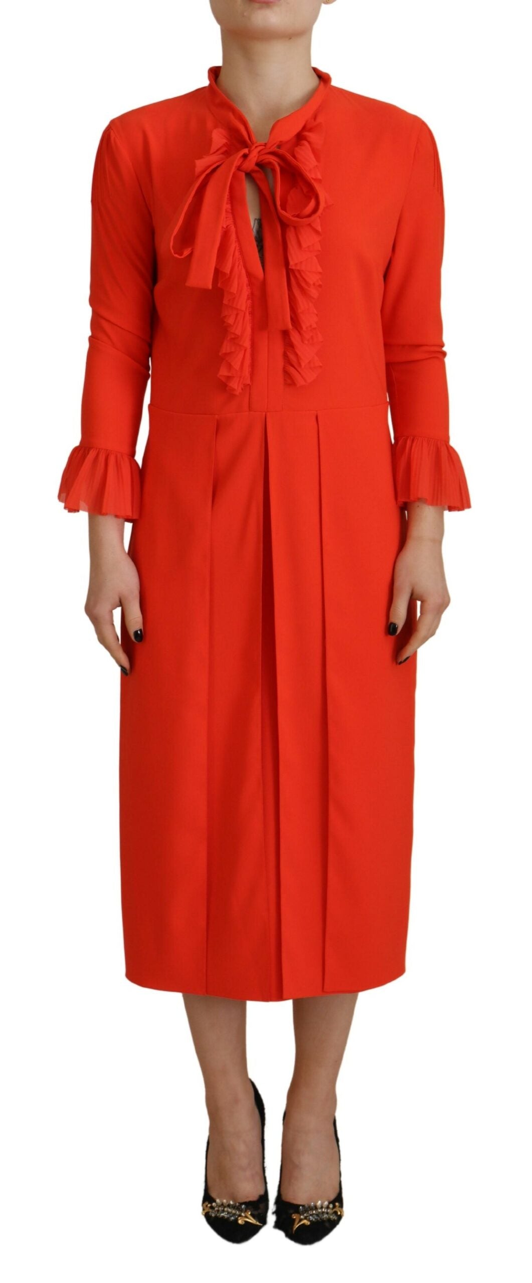 Dsquared² Red Polyester Long Sleeves Pleated Midi Dress | Regal Royce