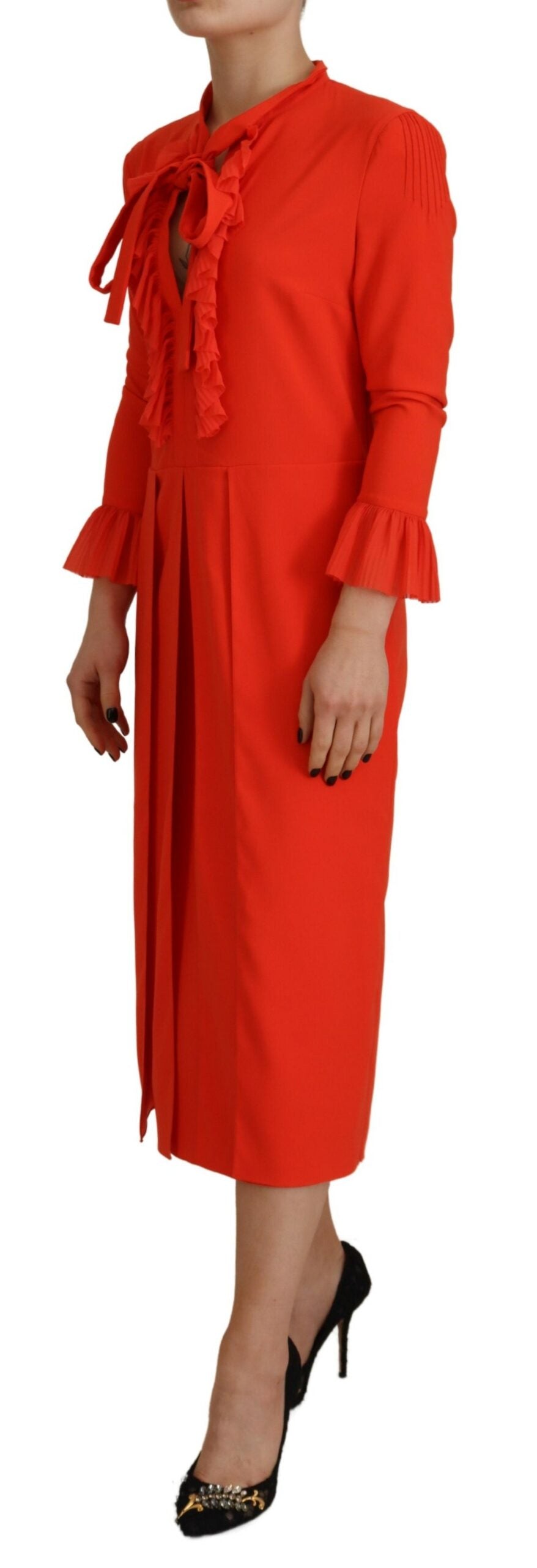 Dsquared² Red Polyester Long Sleeves Pleated Midi Dress | Regal Royce