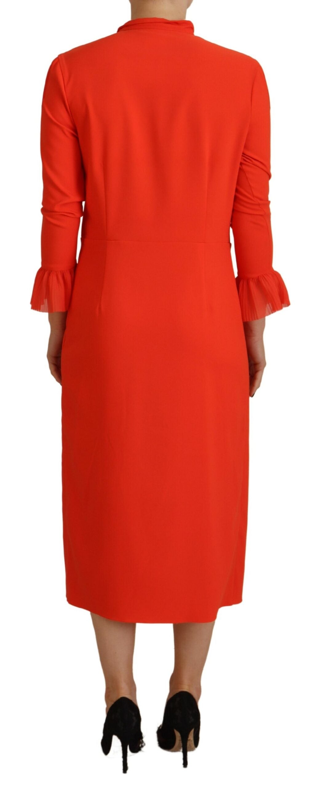 Dsquared² Red Polyester Long Sleeves Pleated Midi Dress | Regal Royce