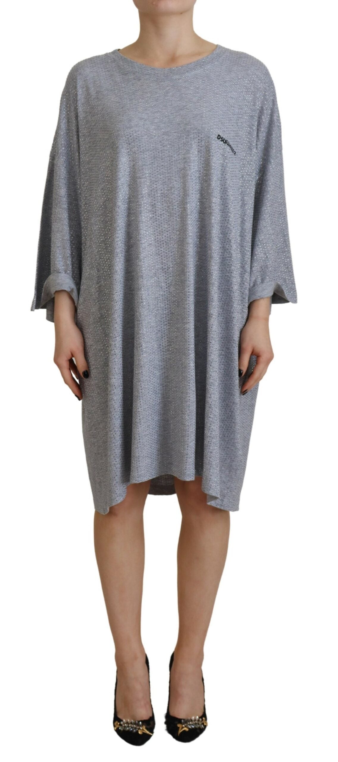 Dsquared² Gray Crystal Embellished Cotton Long Sleeves Dress | Regal Royce