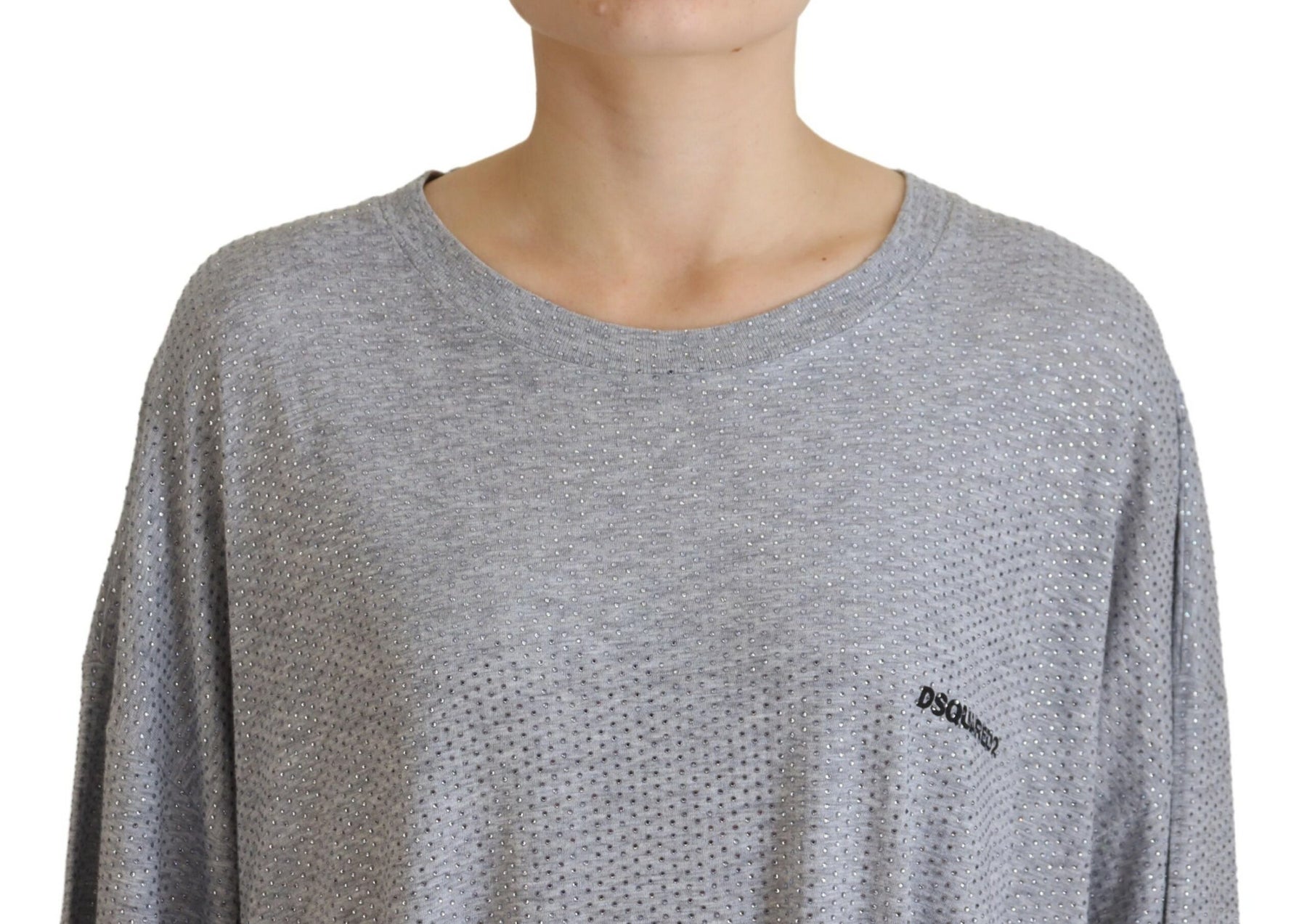 Dsquared² Gray Crystal Embellished Cotton Long Sleeves Dress | Regal Royce