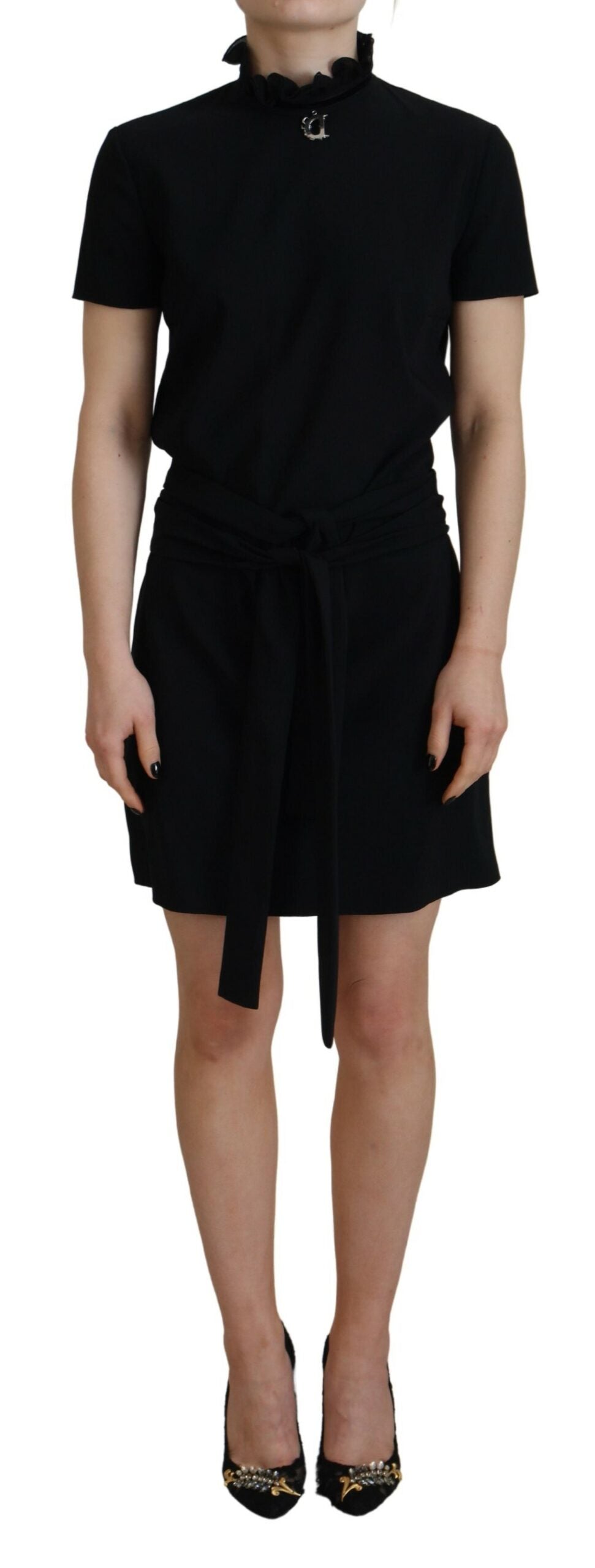 Dsquared² Black Polyester Short Sleeves Sheath Mini Dress | Regal Royce