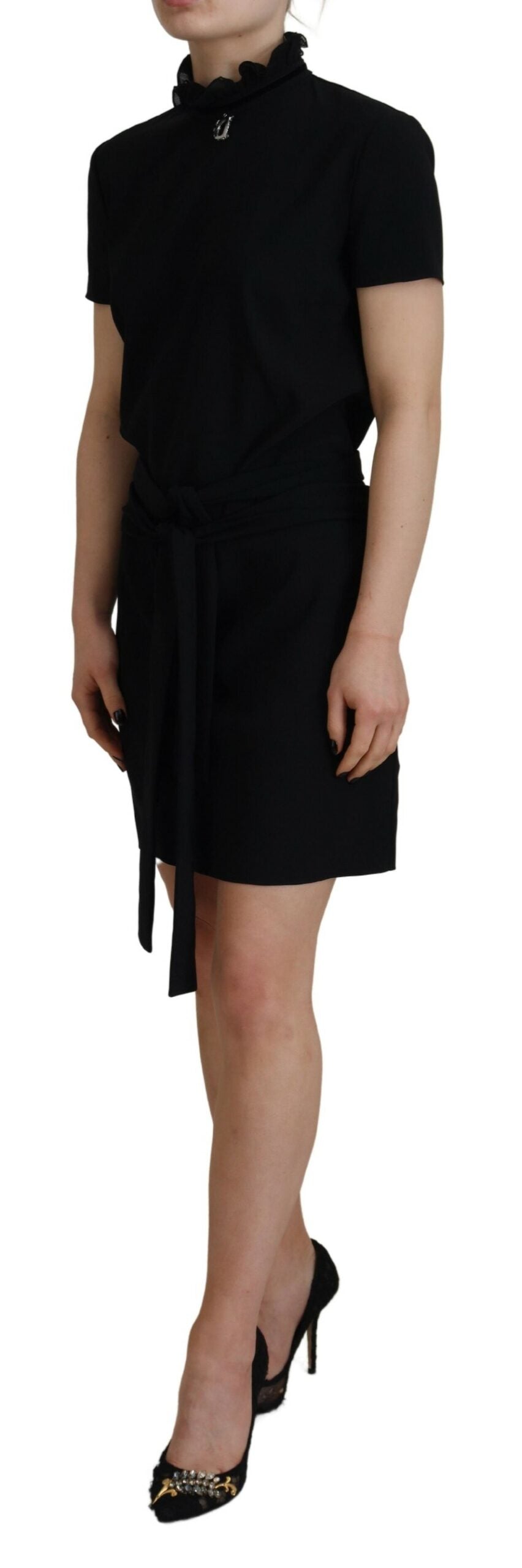 Dsquared² Black Polyester Short Sleeves Sheath Mini Dress | Regal Royce