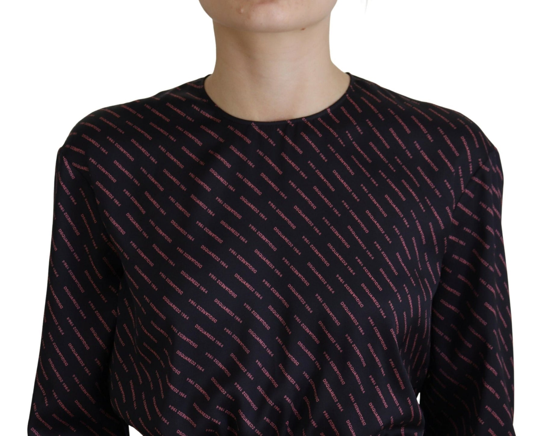 Dsquared² Black Logo Print Long Sleeves A-line Mini Dress | Regal Royce